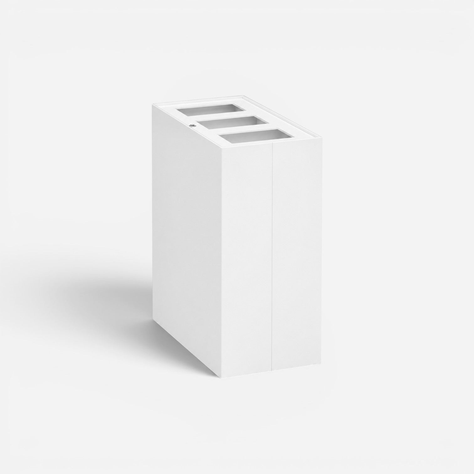 Addo Shop Maximo Lock 150L white metal recycling bin with three top-loading slots and a secure locking mechanism.
