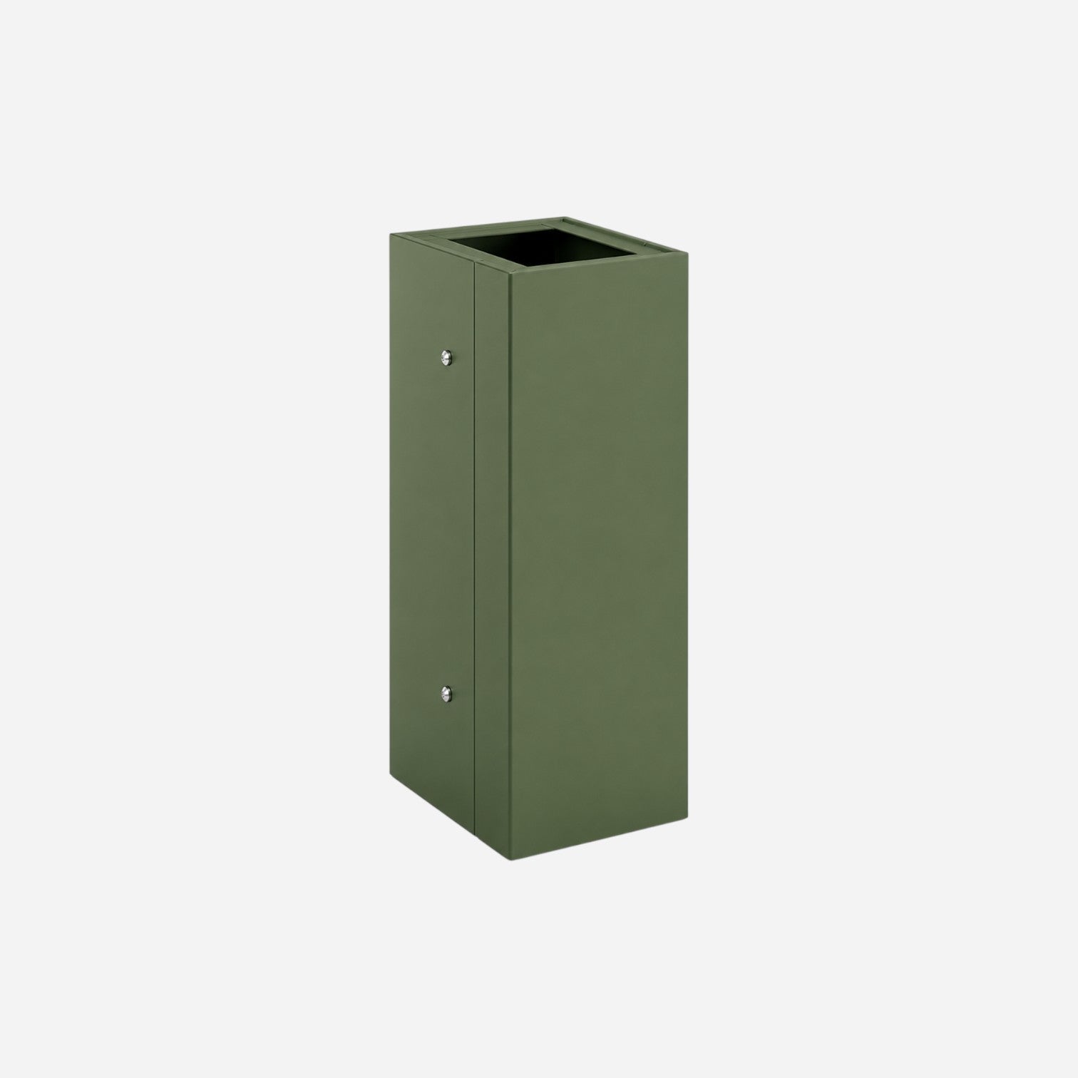 Addo Shop Maximo 60L modular recycling bin in olive green metal with a sleek, minimalist rectangular design.