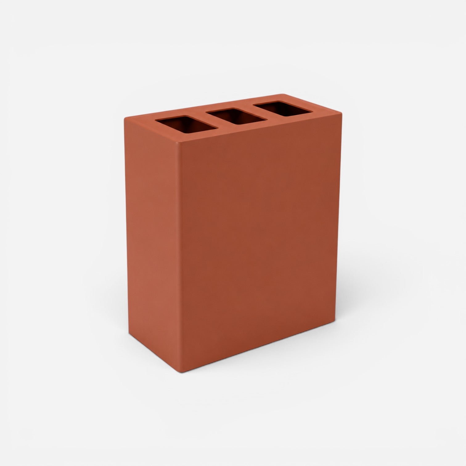 Addo Shop Maximo 150L terracotta recycling bin with three top openings for waste sorting in a modern rectangular design