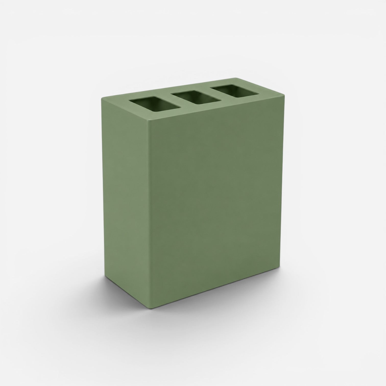 Addo Shop Maximo 150L sage green recycling bin with three top openings for waste sorting in a minimalist design.