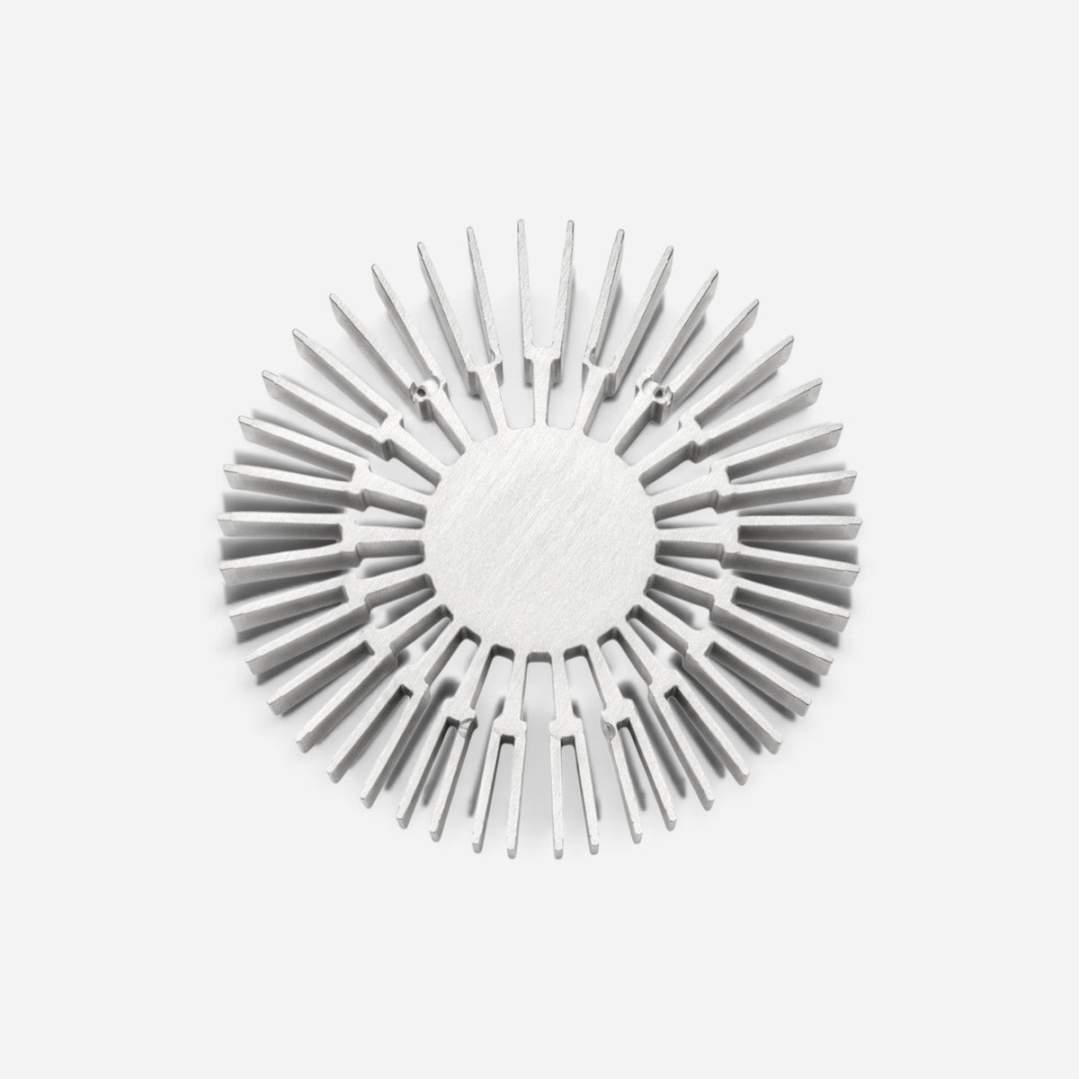 Addo Shop NE-BU-LA sculptural design object made of brushed aluminum with a radial industrial extrusion profile.