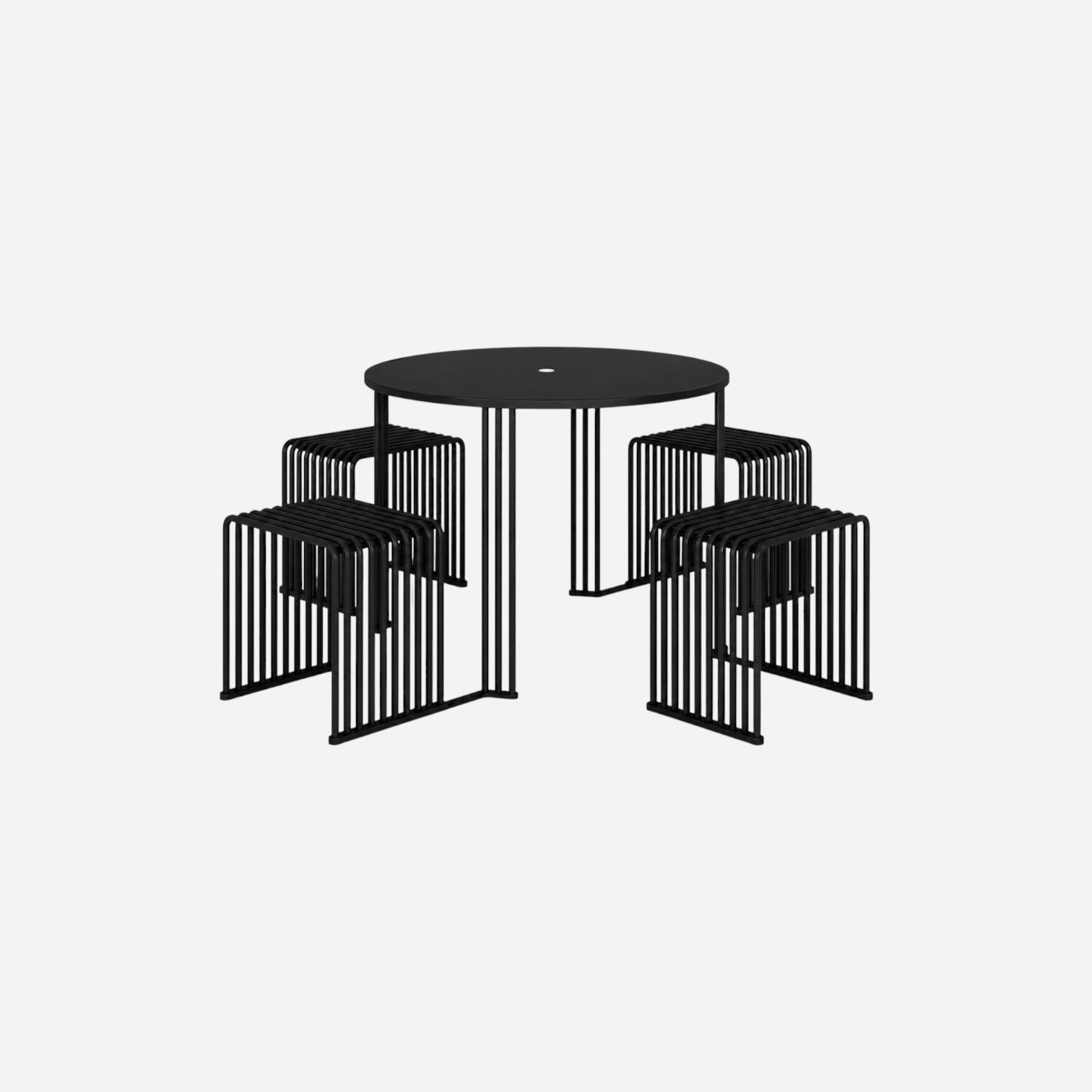Addo Shop Zeroquindici .015 Octopus low picnic table in black with four integrated slatted metal stools.