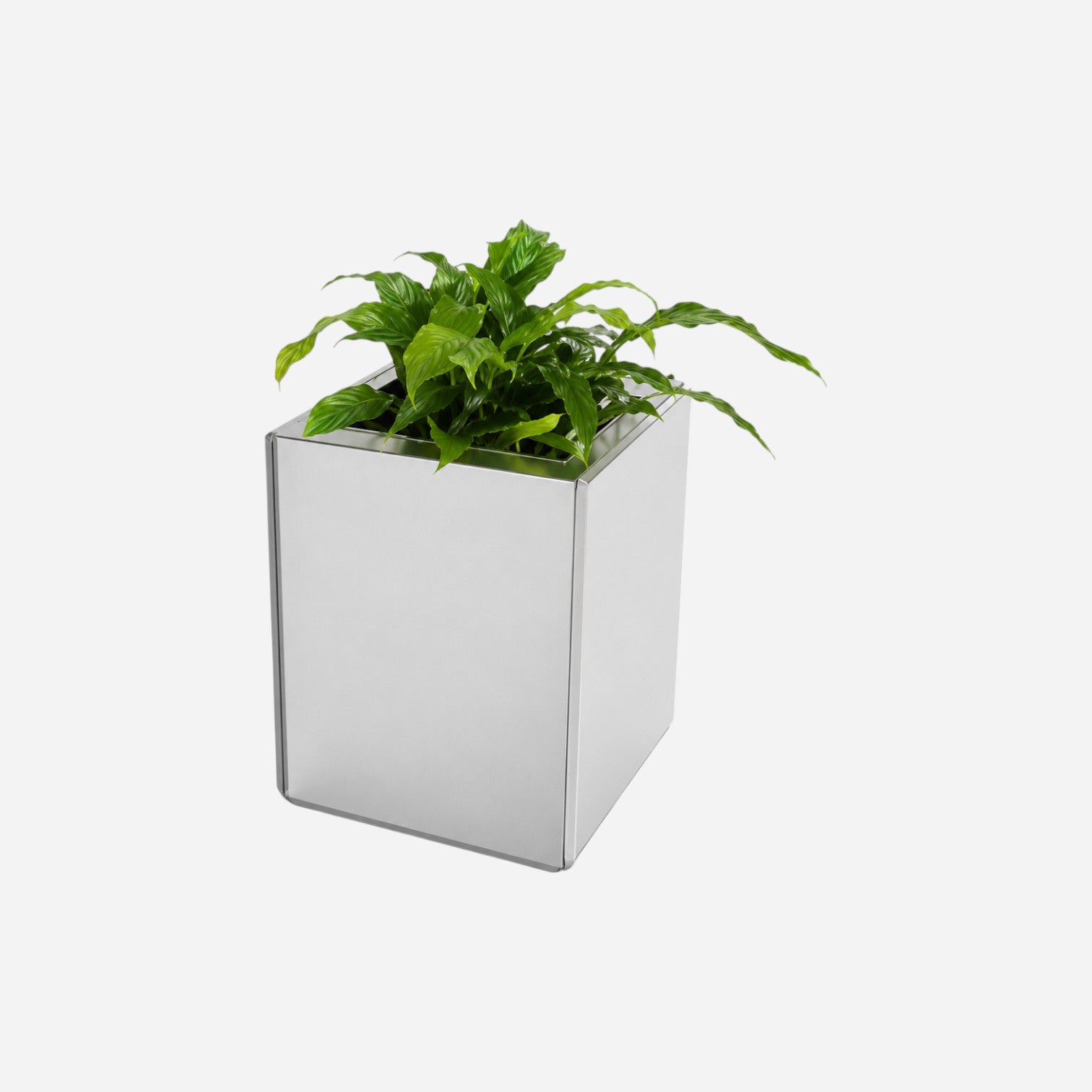 Caimi PRISMA indoor planter in a sleek silver metallic finish from Addo Shop, suitable for office or home decor.