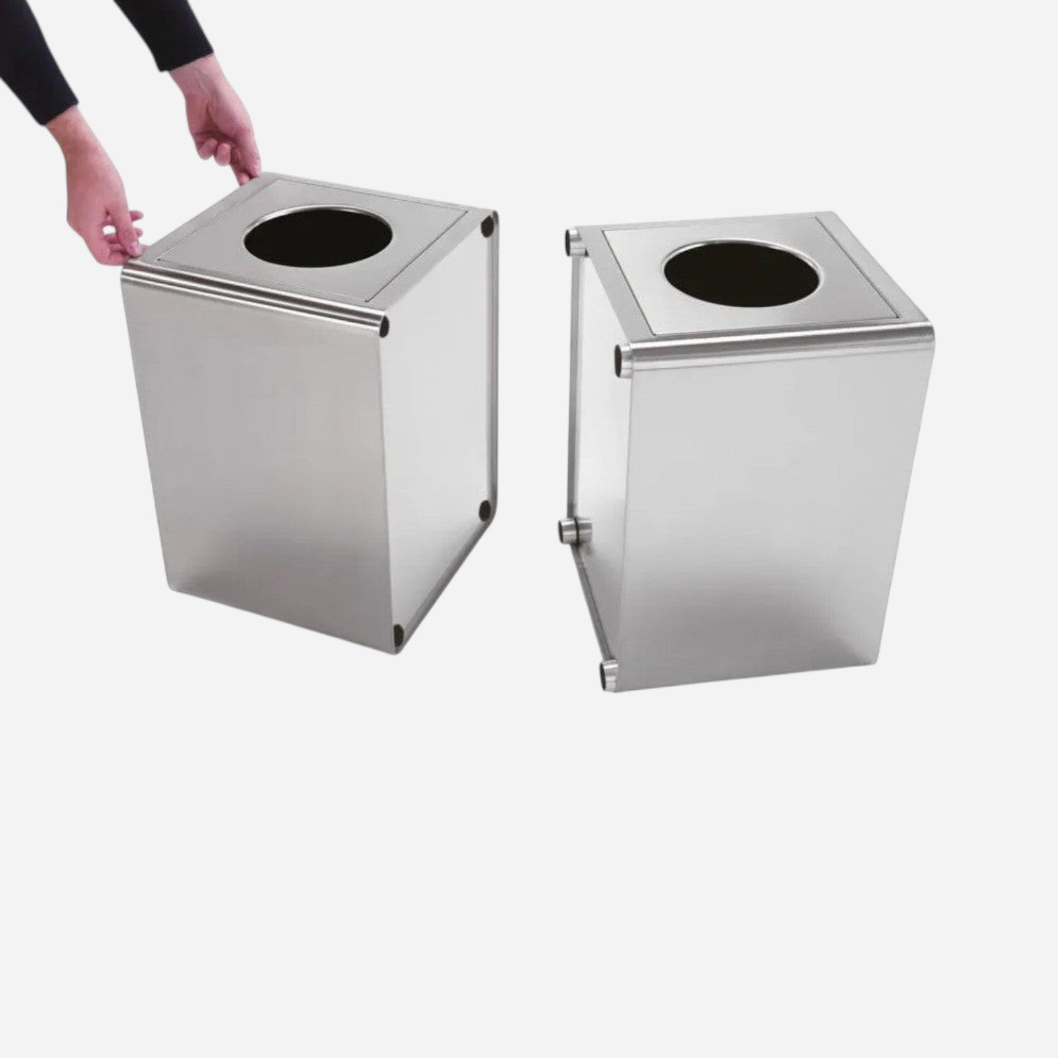 Addo Shop Caimi Prisma stainless steel recycling bin with a modern square design for office or public spaces.