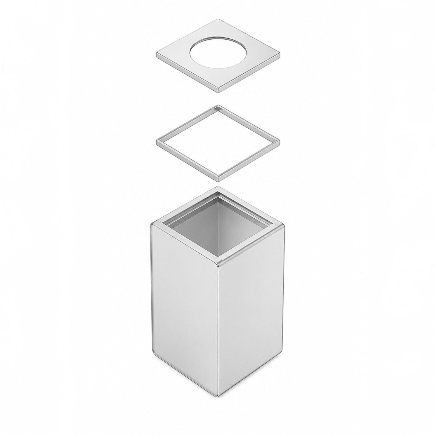 Addo Shop Caimi Prisma silver metal recycling bin with modular lid and frame for office or public spaces.