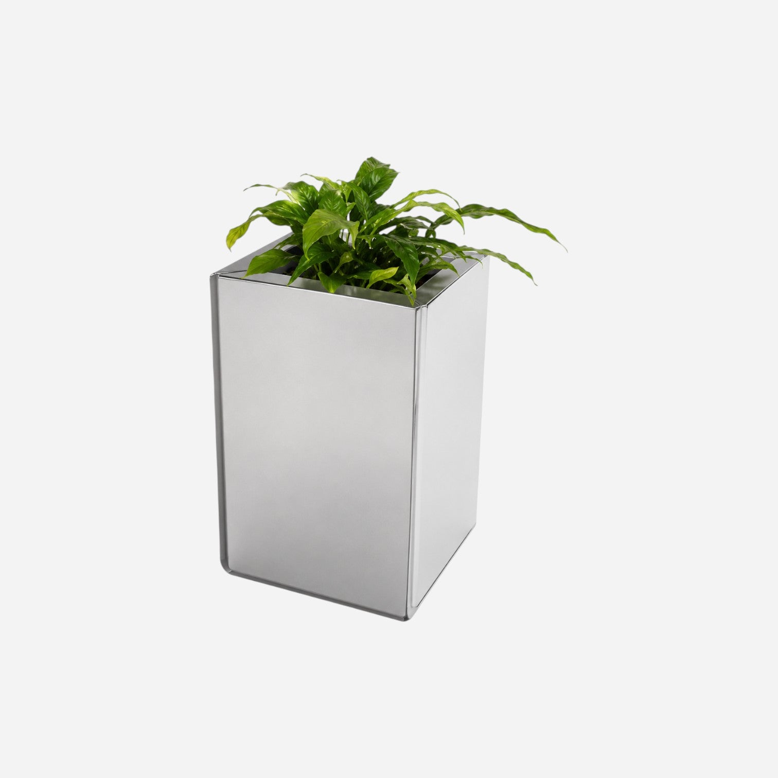 Caimi PRISMA indoor planter in silver metal with a modern rectangular design, sold by Addo Shop.