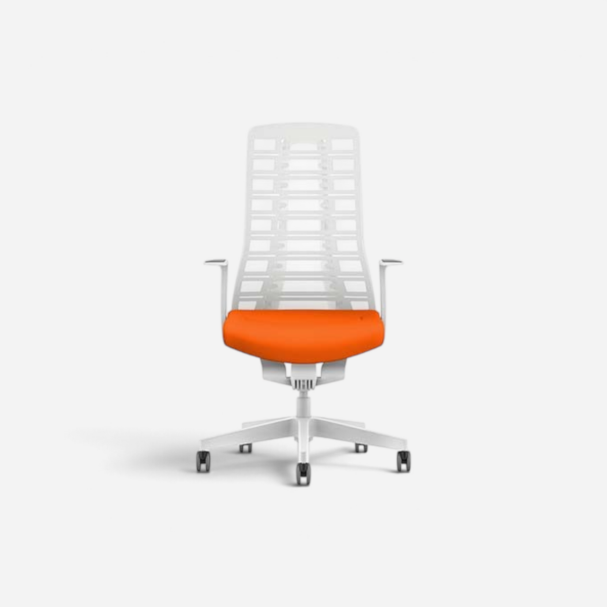 Addo Shop Pure office chair with white frame, orange upholstered seat, and breathable FlexGrid backrest.