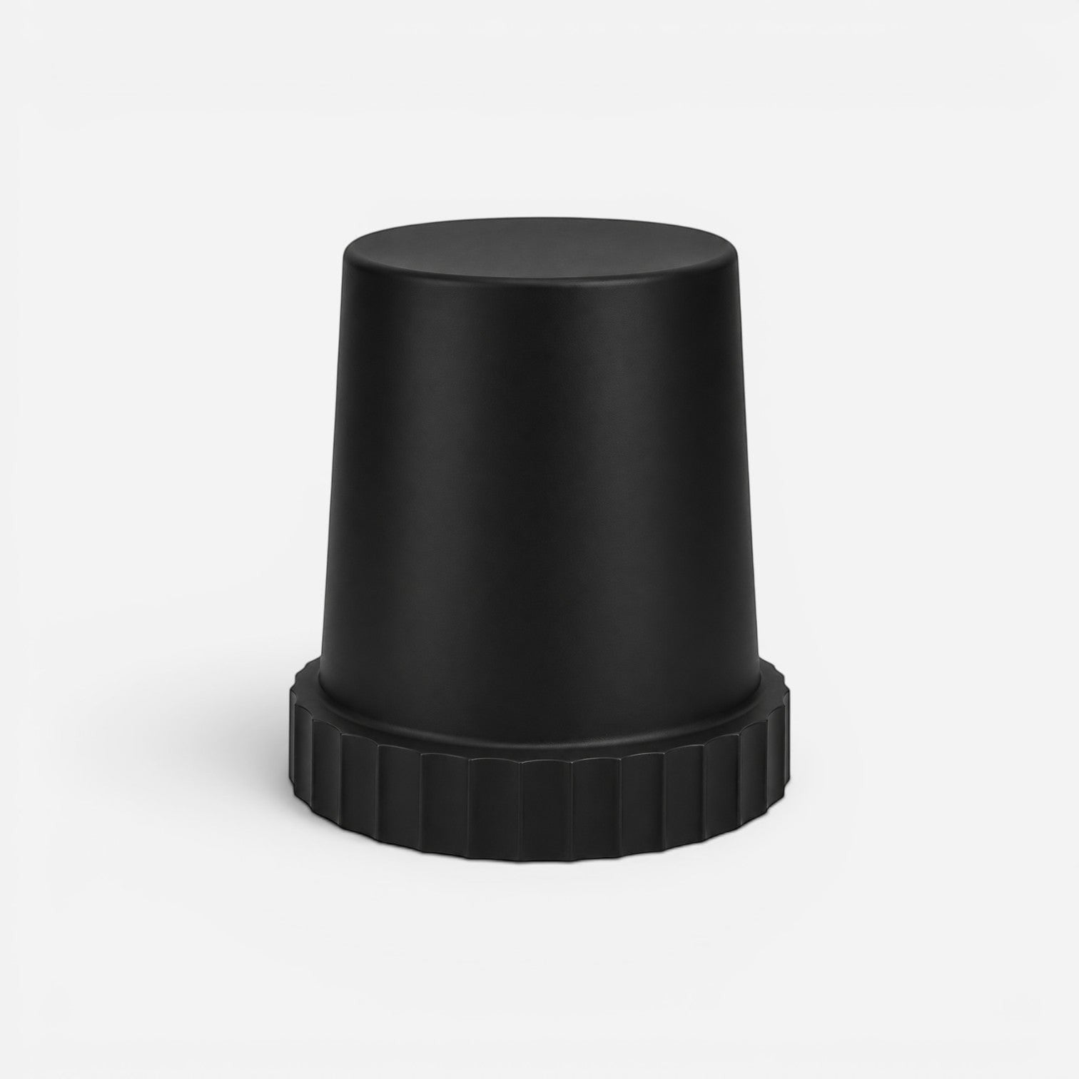 Addo Shop Raffles System Stool in matte black with a minimalist cylindrical design and a fluted base detail.