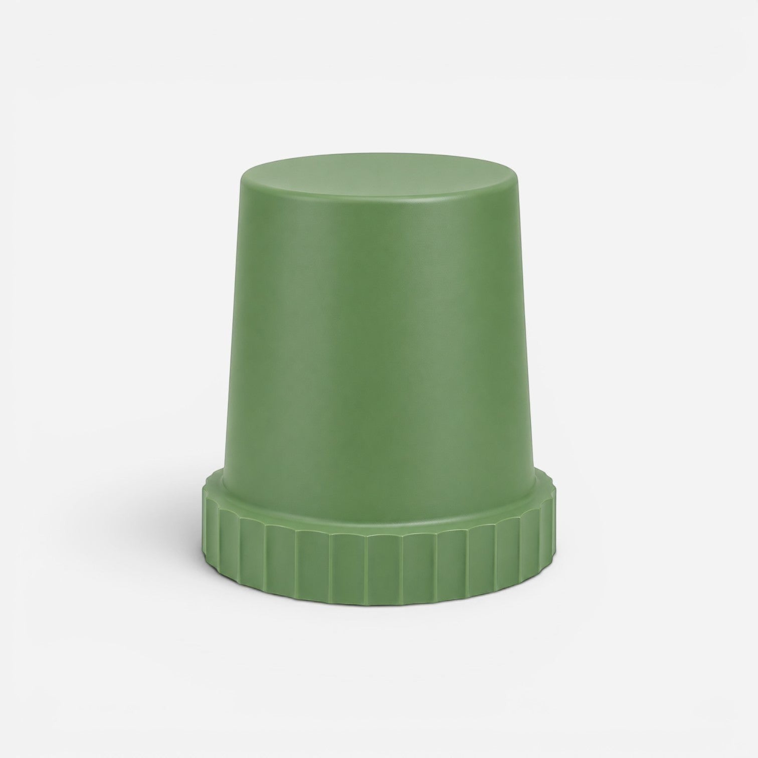 Addo Shop Raffles System Stool in matte olive green with a modern minimalist design and a fluted base detail.