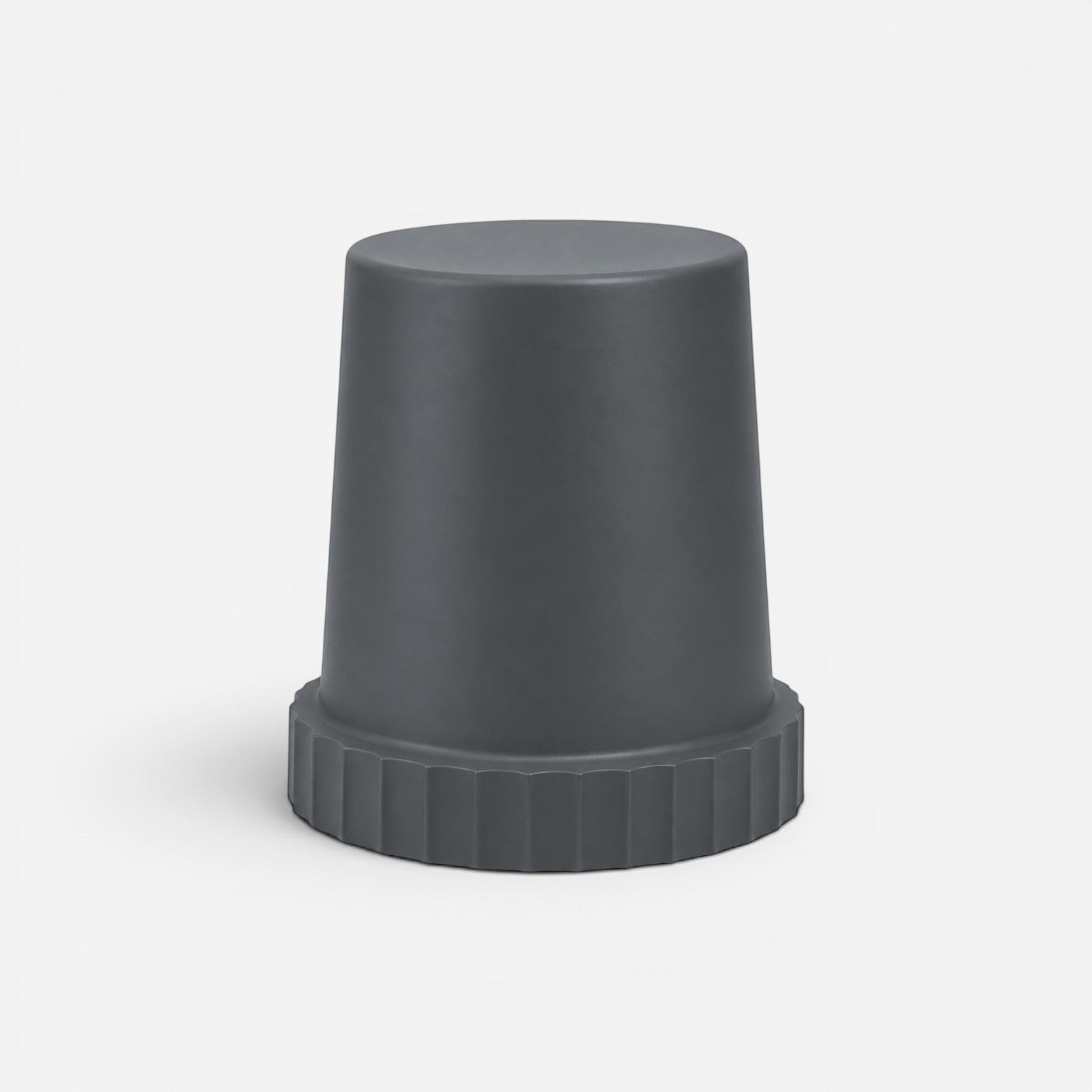 Addo Shop Raffles System Stool in dark grey with a minimalist cylindrical design and a textured fluted base.