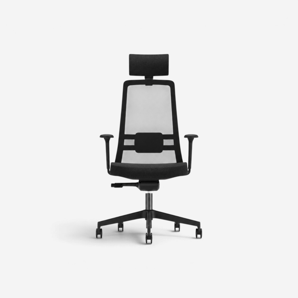 Addo Shop Raymond black ergonomic office chair with breathable mesh back, adjustable headrest, and fabric seat.