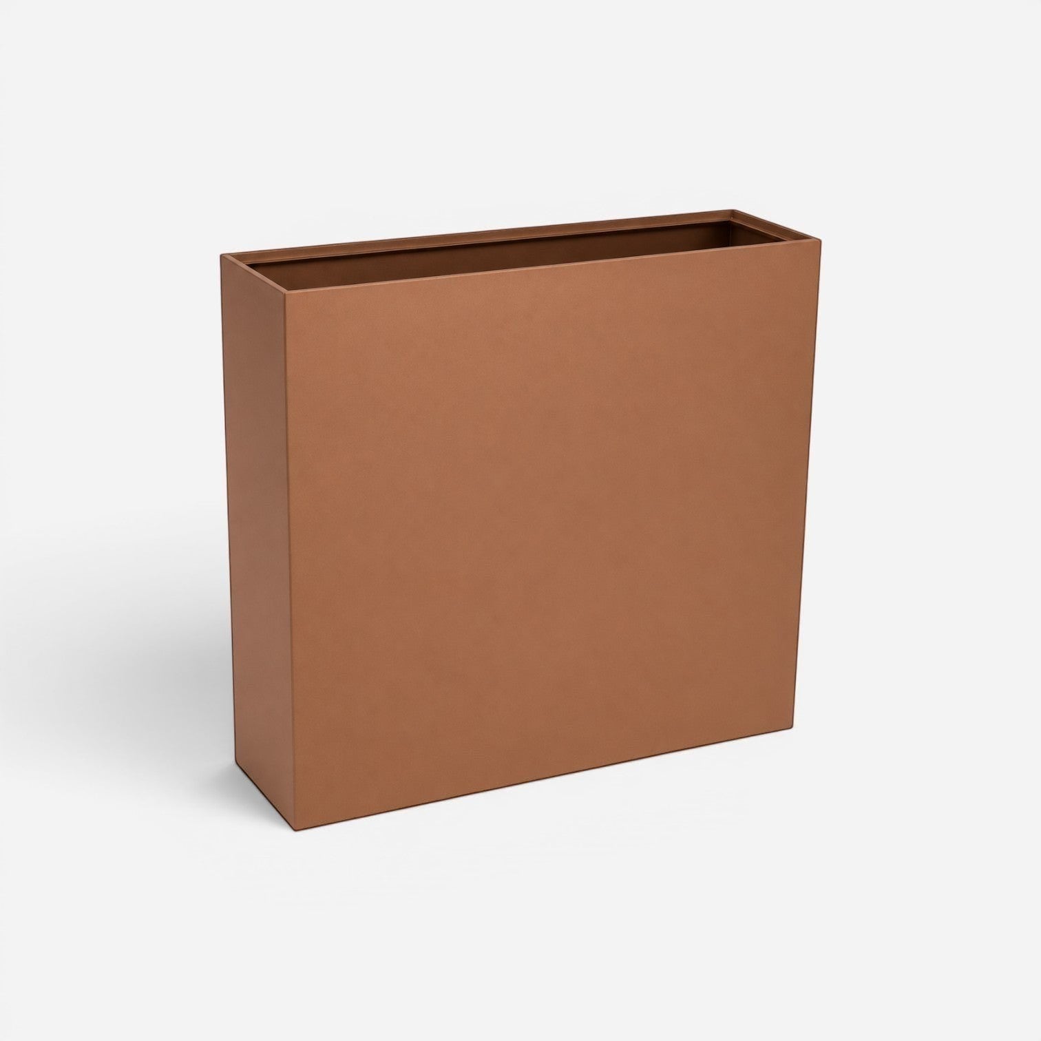 Addo Shop Design Collection rectangular metal planter in a matte copper finish, 80cm wide for modern home decor.