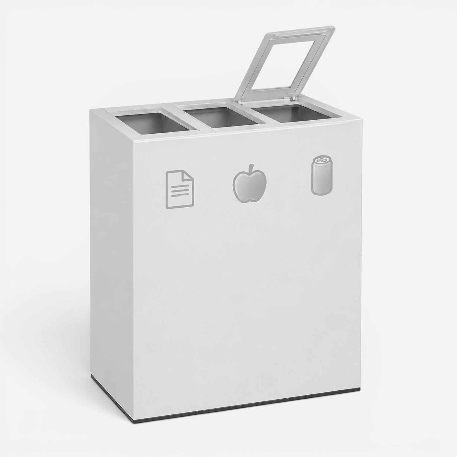 Addo Shop recycling bin with three compartments and clear graphics labels for paper, compost, and cans.