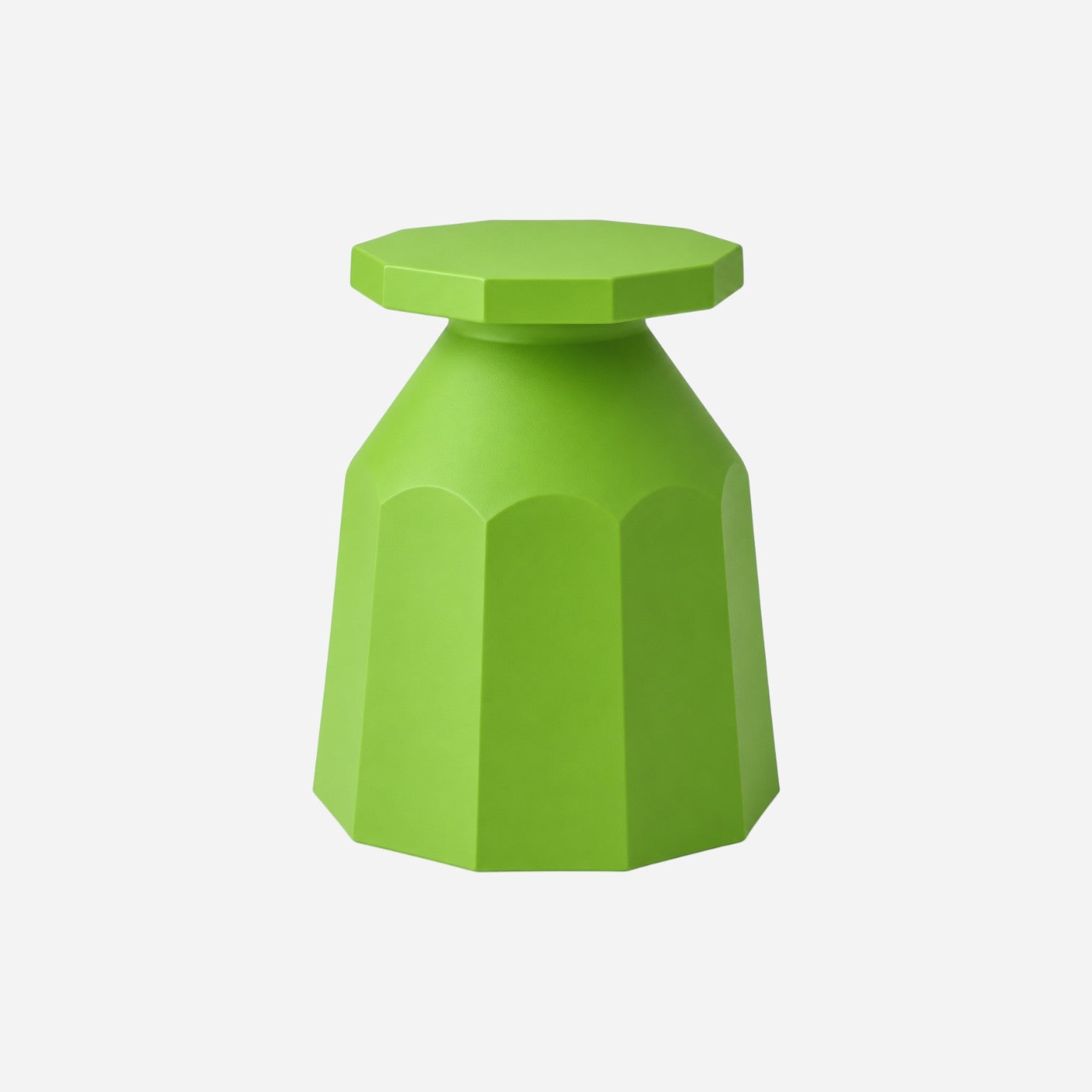 Addo Shop Rerecycled Stool in bright lime green with a modern geometric octagonal design and smooth matte finish.