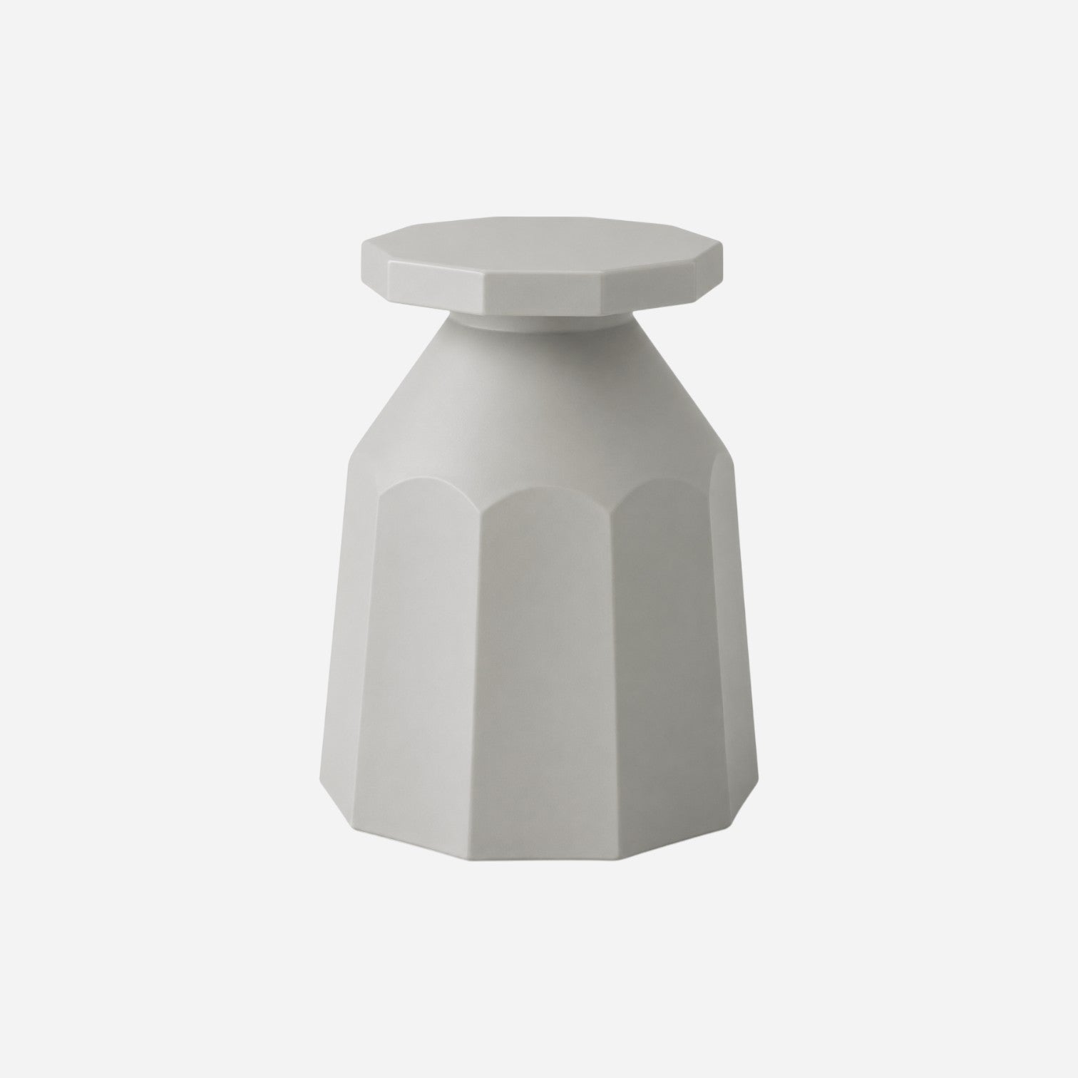 Addo Shop Rerecycled Stool in light grey with a modern geometric, faceted design and octagonal seat.