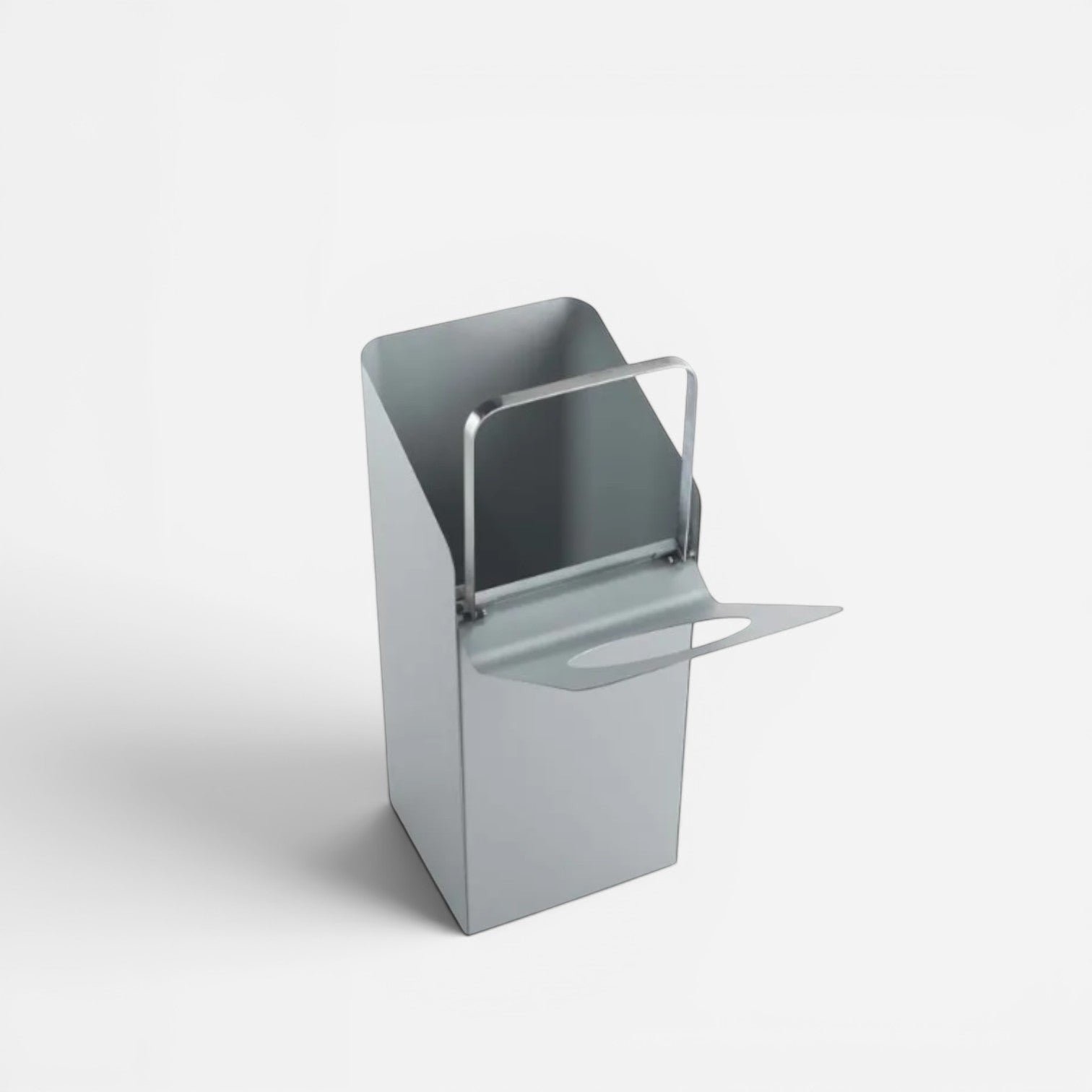 Addo Shop Riciclo Curve 70L silver metal recycling bin with a modern open design and integrated handle.