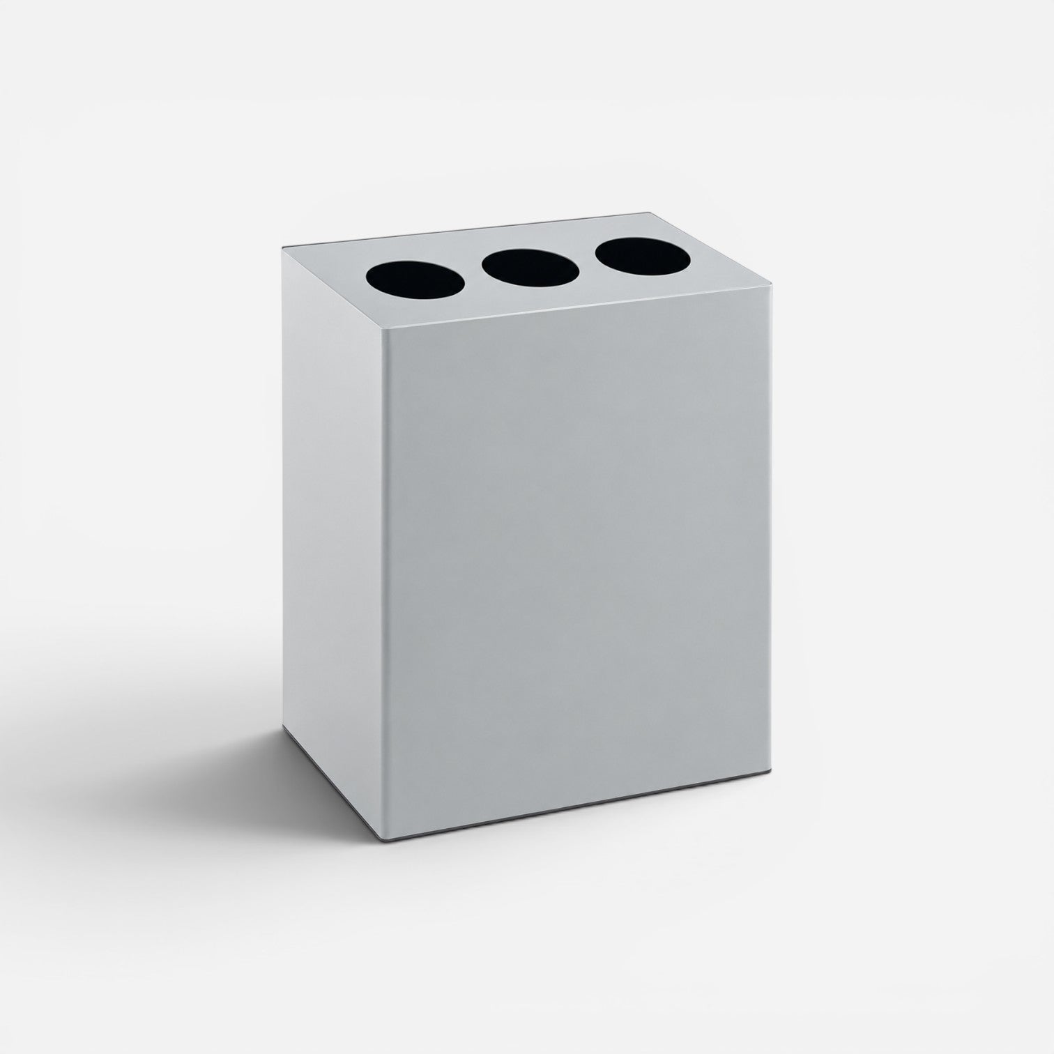 Addo Shop Riciclo Trio 255L silver metal recycling bin with three circular waste disposal openings.
