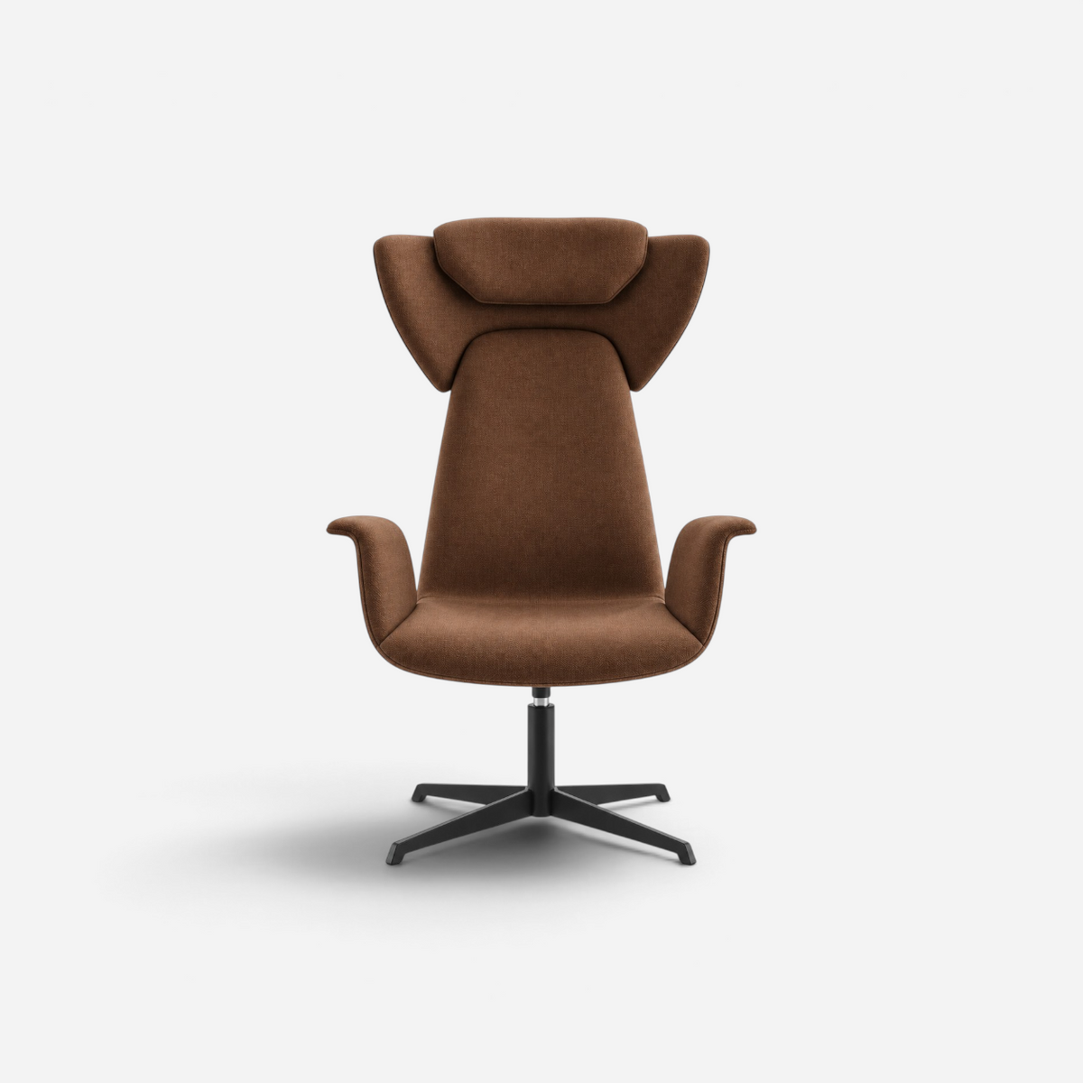 Addo Shop Spina 01 brown fabric lounge chair with high backrest and swivel base for executive offices