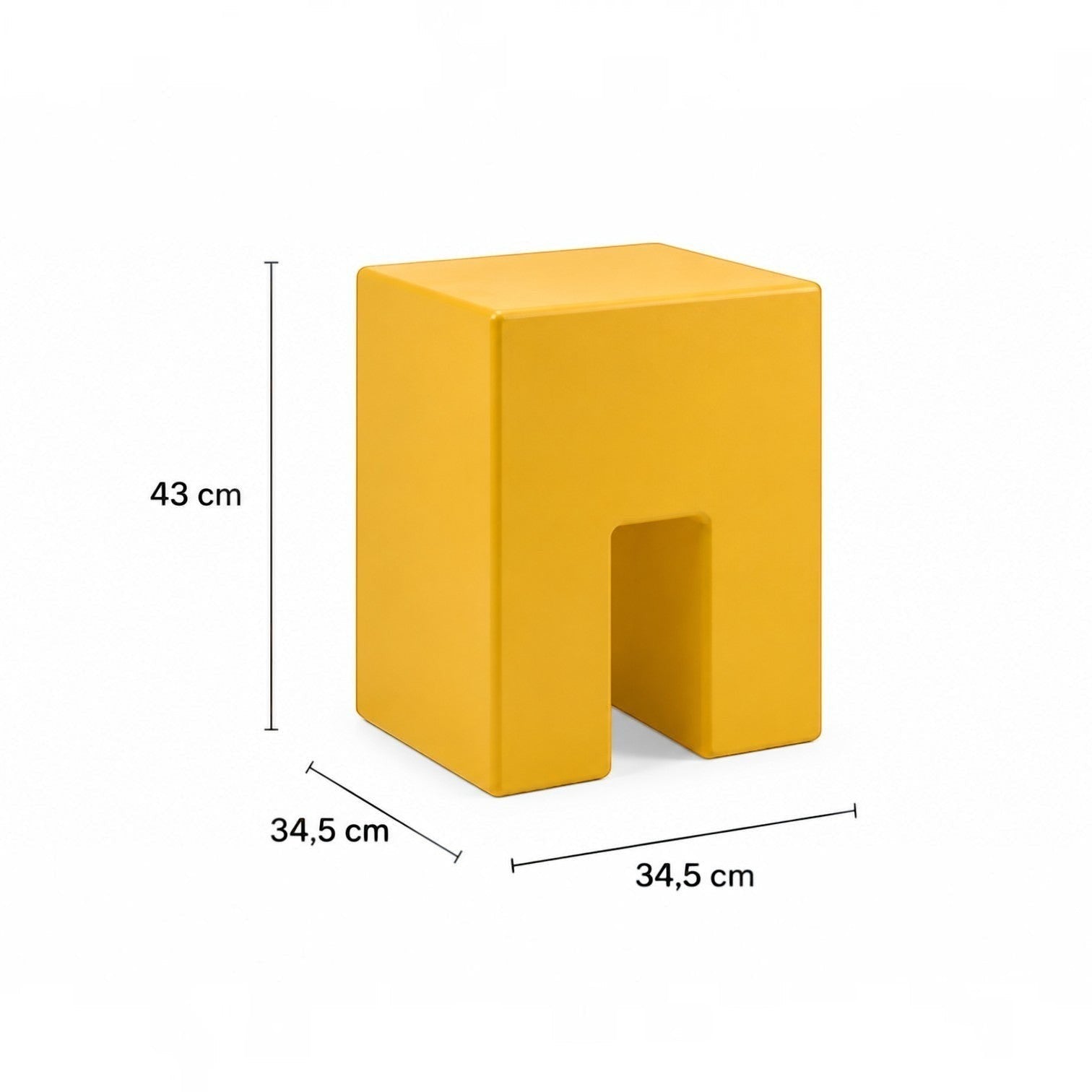 Addo Shop STILEMI Cube yellow minimalist stool with dimensions for modern home decor.