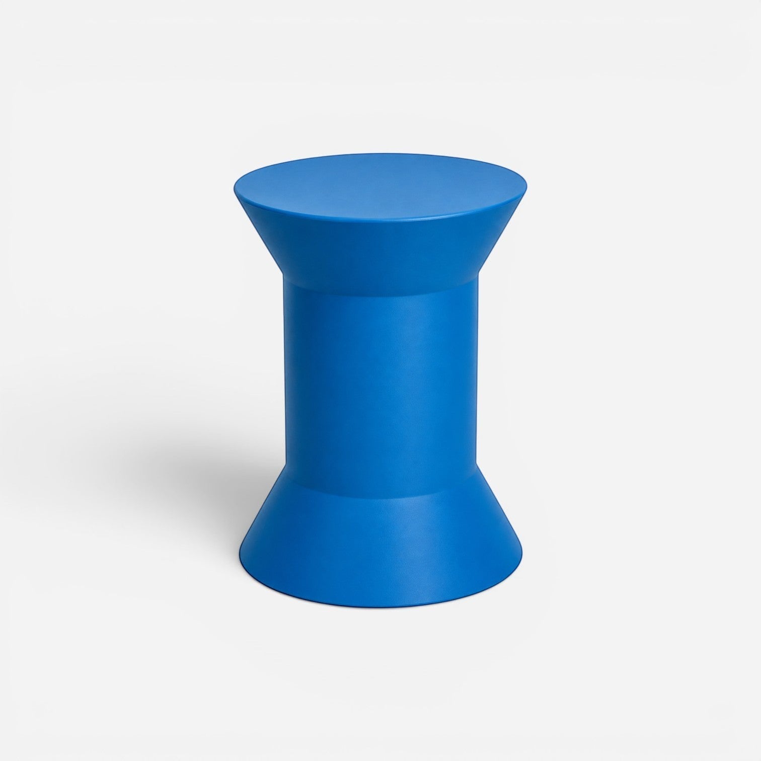 Addo Shop STILEMI Round stool in vibrant blue with a modern, hourglass-shaped minimalist design.