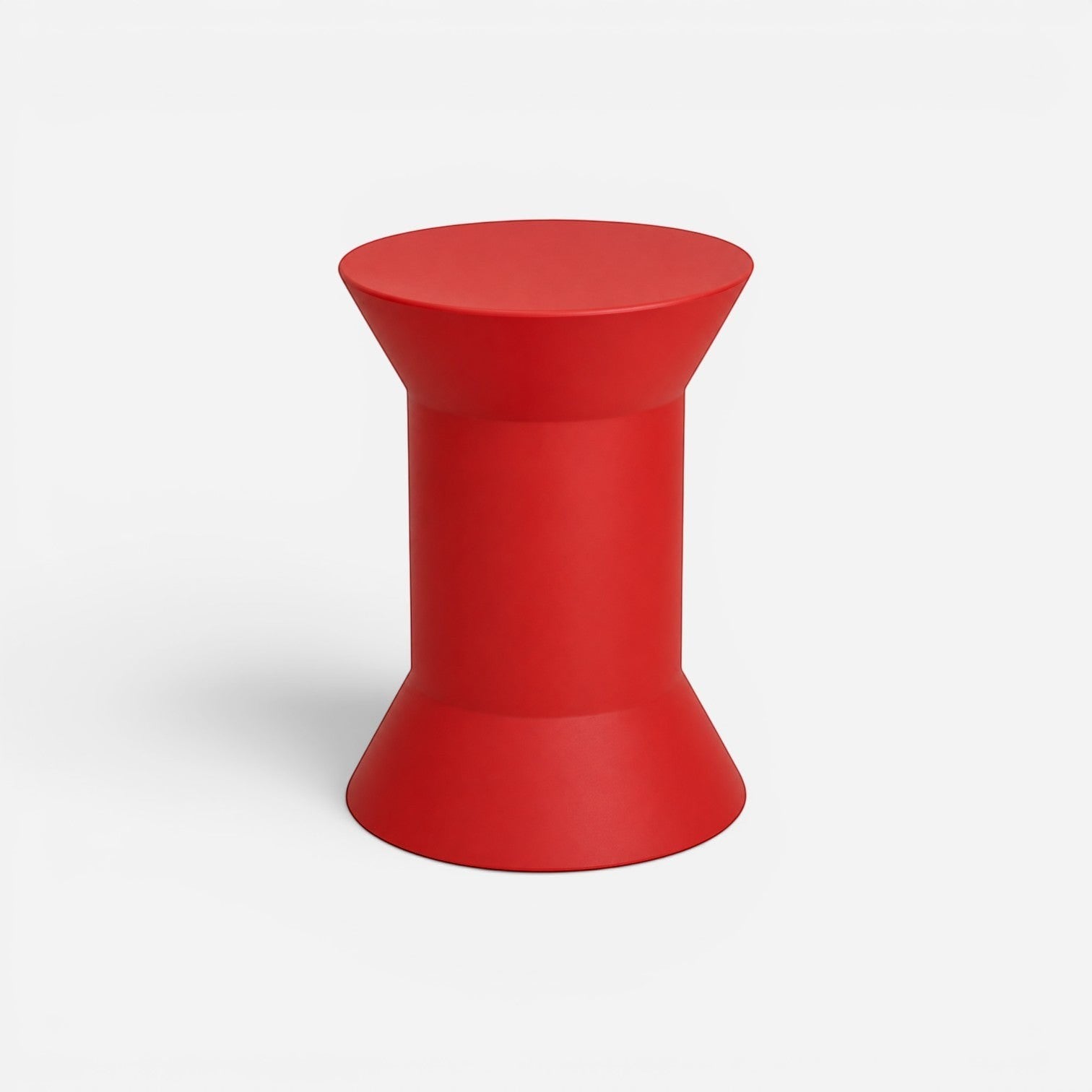 Addo Shop STILEMI Round stool in vibrant red with a minimalist hourglass shape and smooth matte finish.