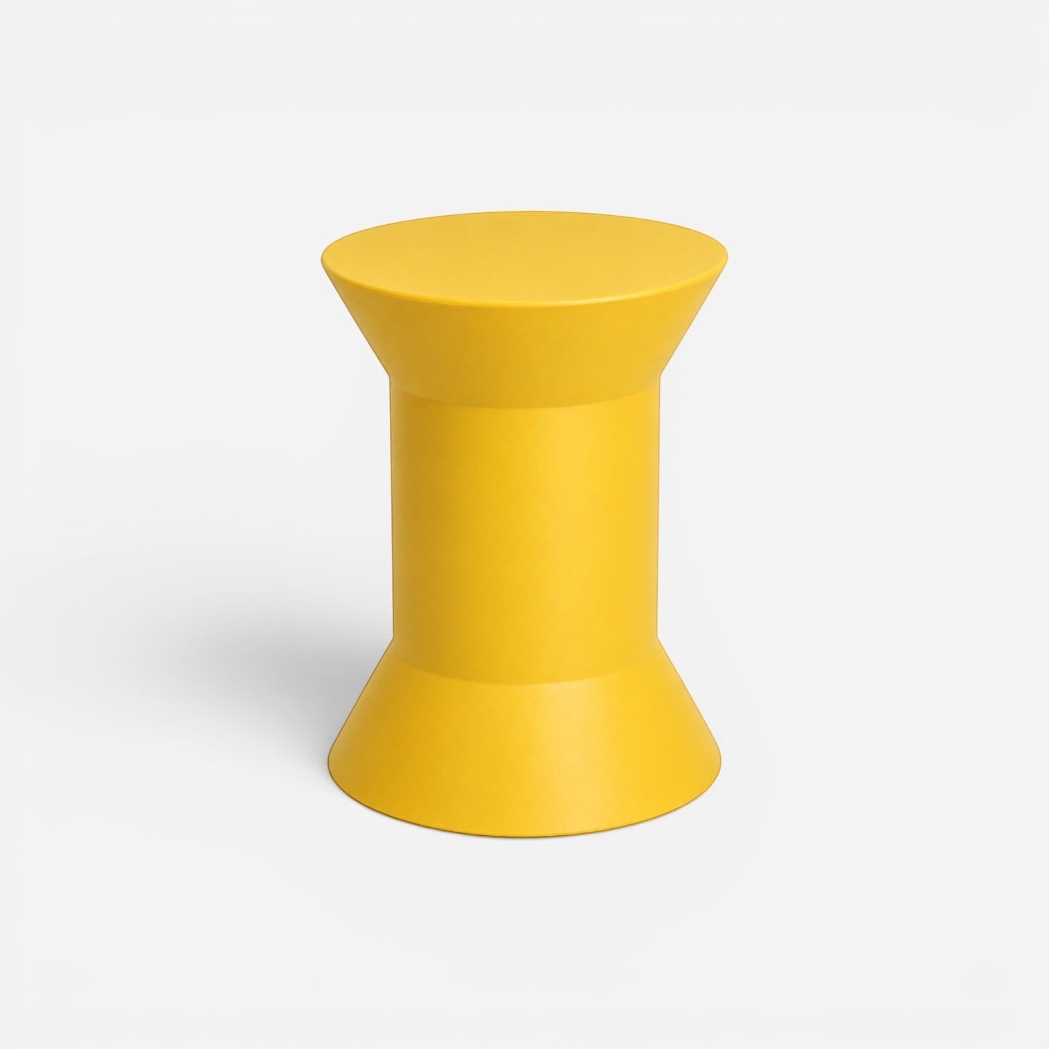 Addo Shop STILEMI Round stool in vibrant yellow with a modern hourglass silhouette and smooth matte finish.