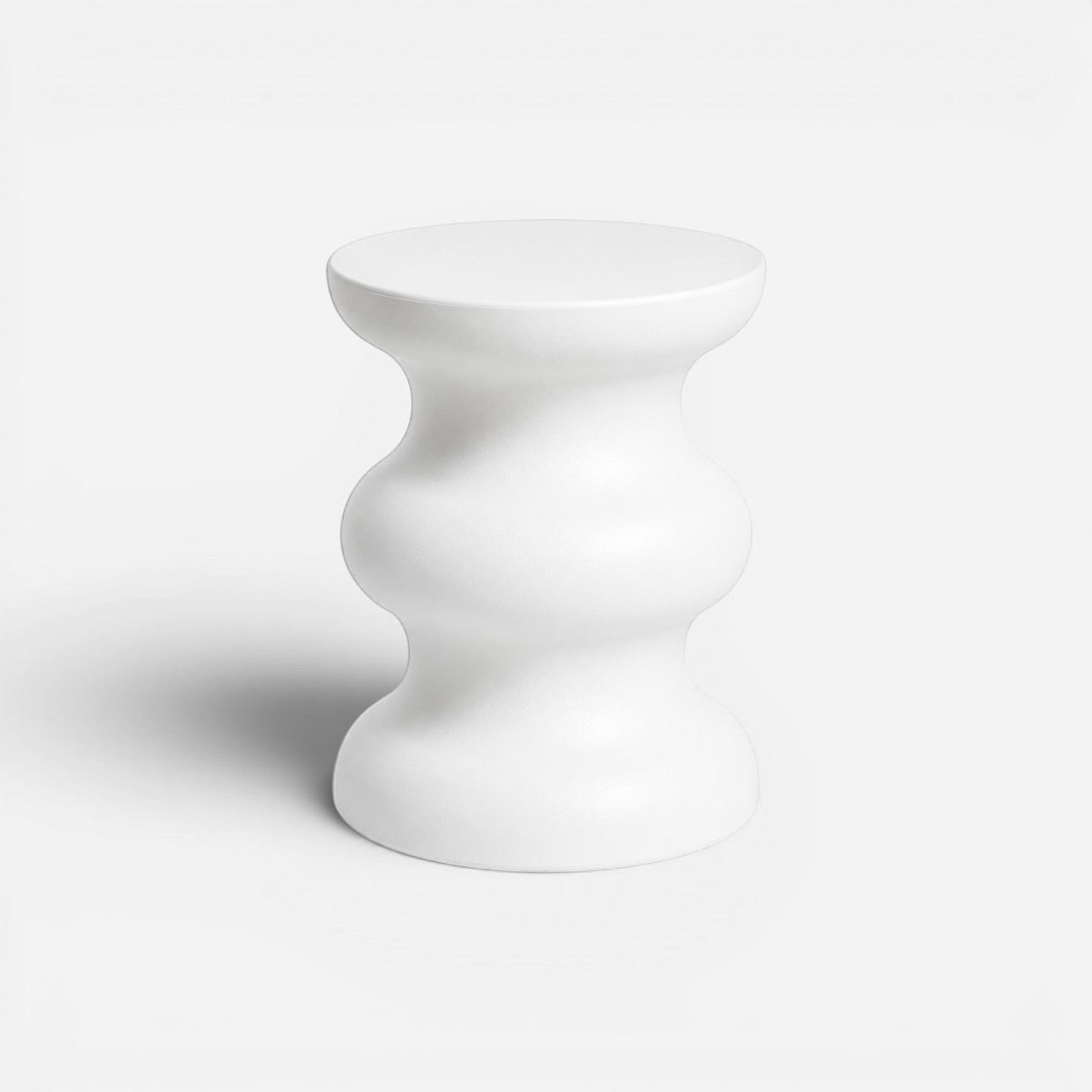 Addo Shop STILEMI Sculptural white stool with a modern, curved, hourglass-inspired design.