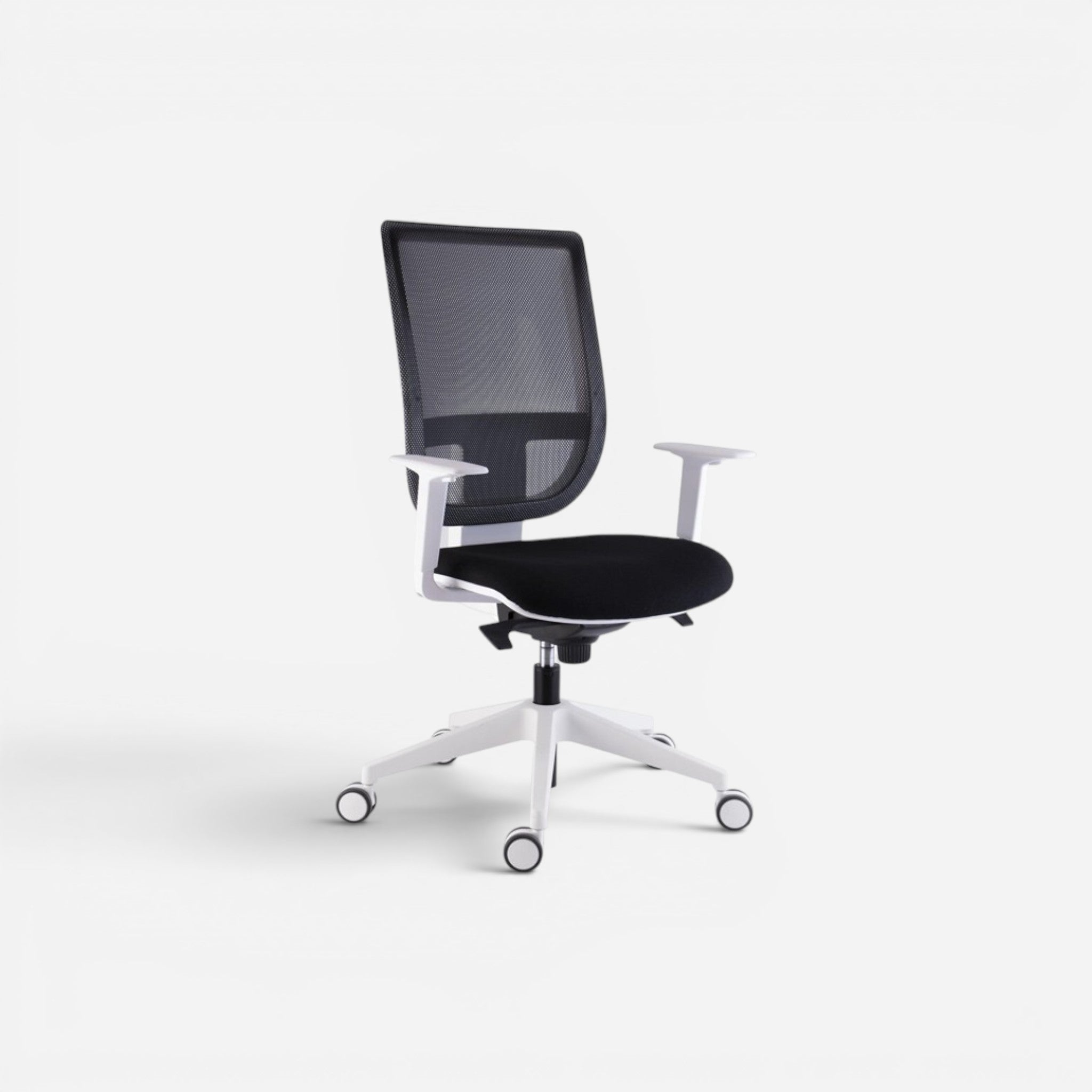 Addo Shop T-Max black mesh back office chair with white PP base and 2D armrests