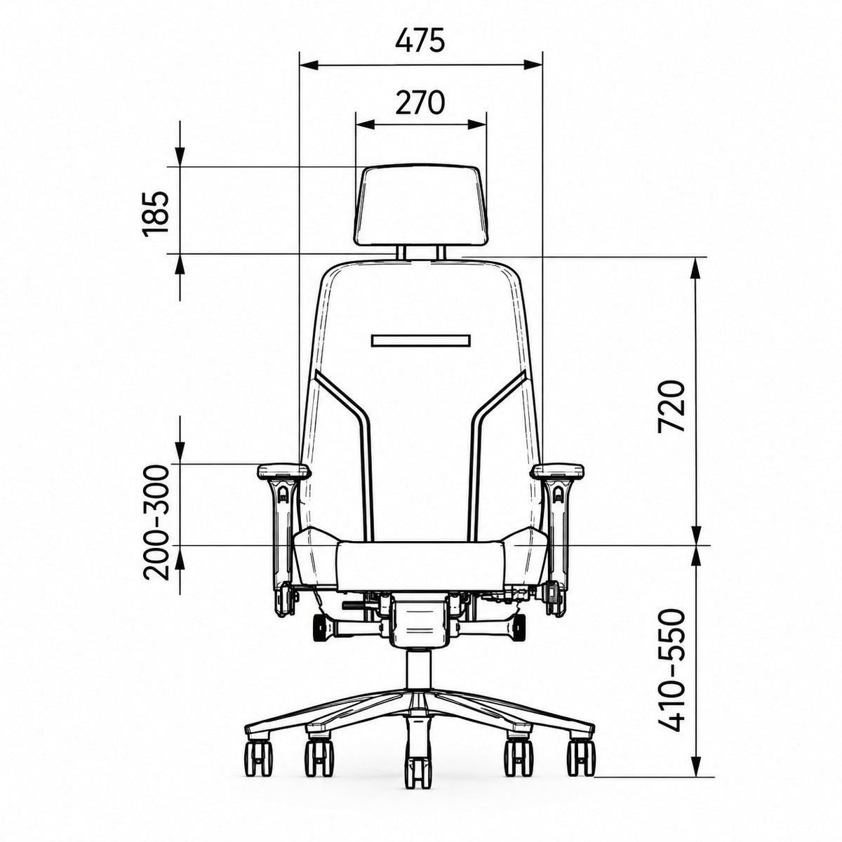 Addo Shop TWENTYFOUR TF118 ergonomic office chair technical drawing showing dimensions and adjustable features.