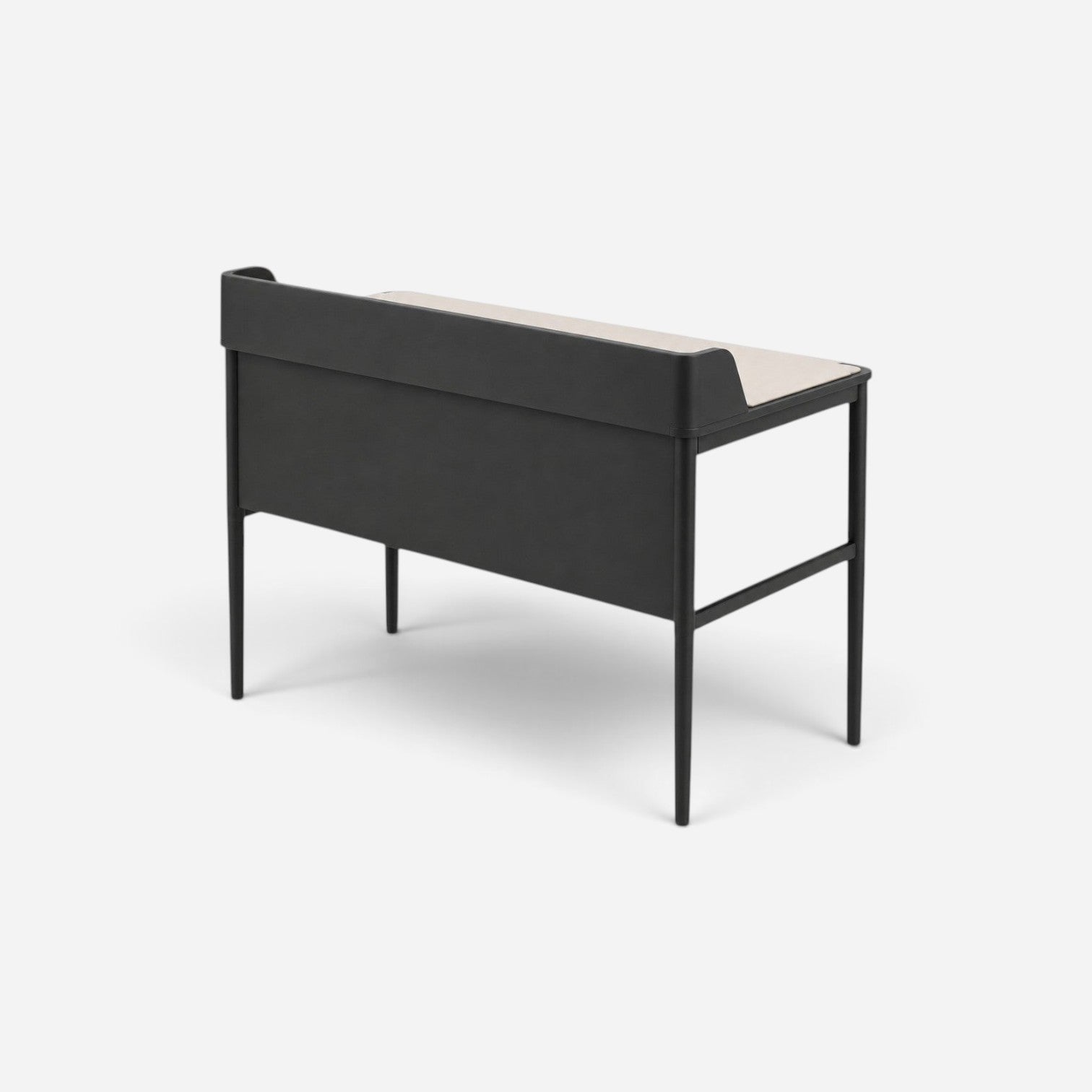 Addo Shop Urfa Hilton desk featuring a black frame, raised back edge, and light-colored top for modern home offices.