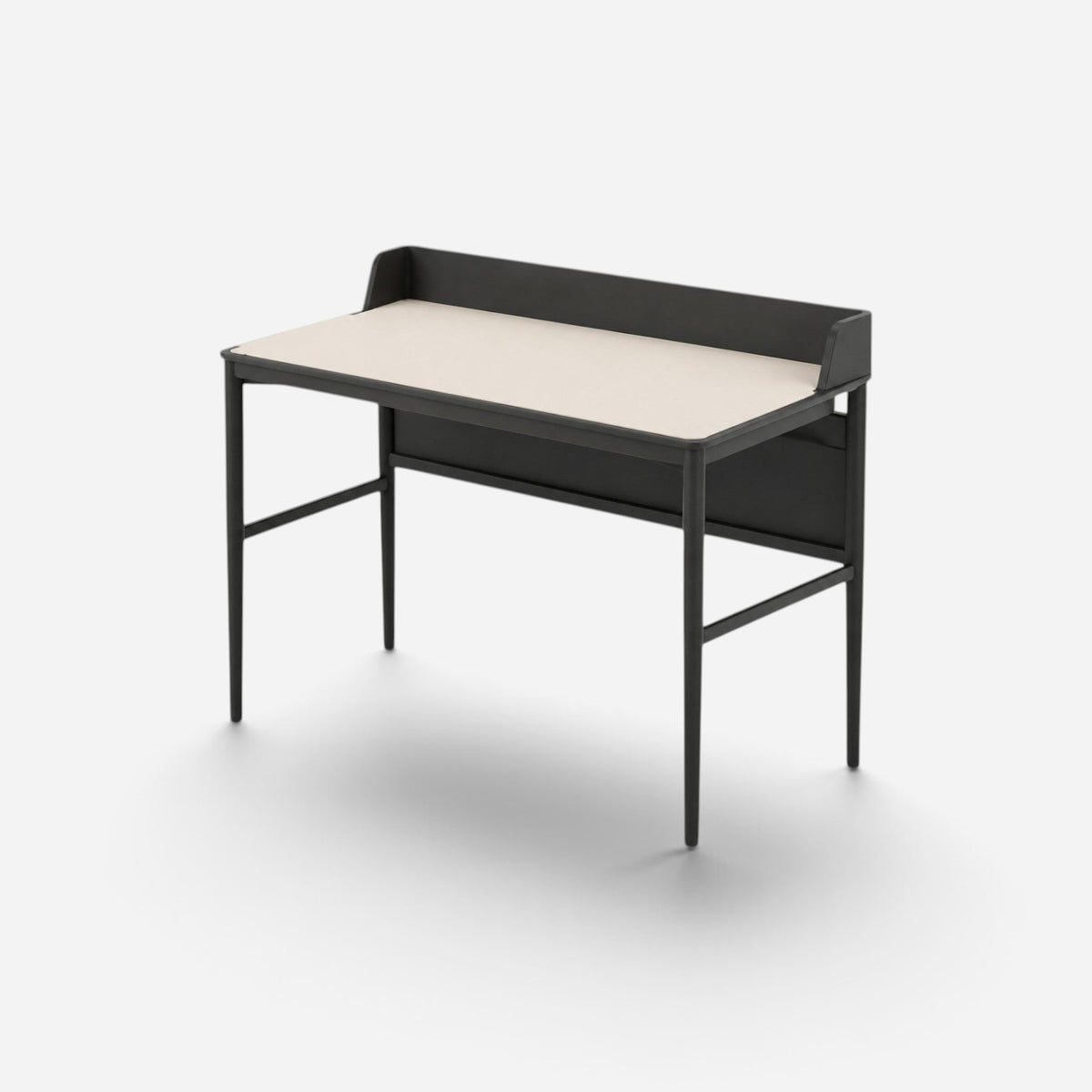 Addo Shop Urfa Hilton compact desk with a light-colored top, black frame, and raised back edge for home offices.