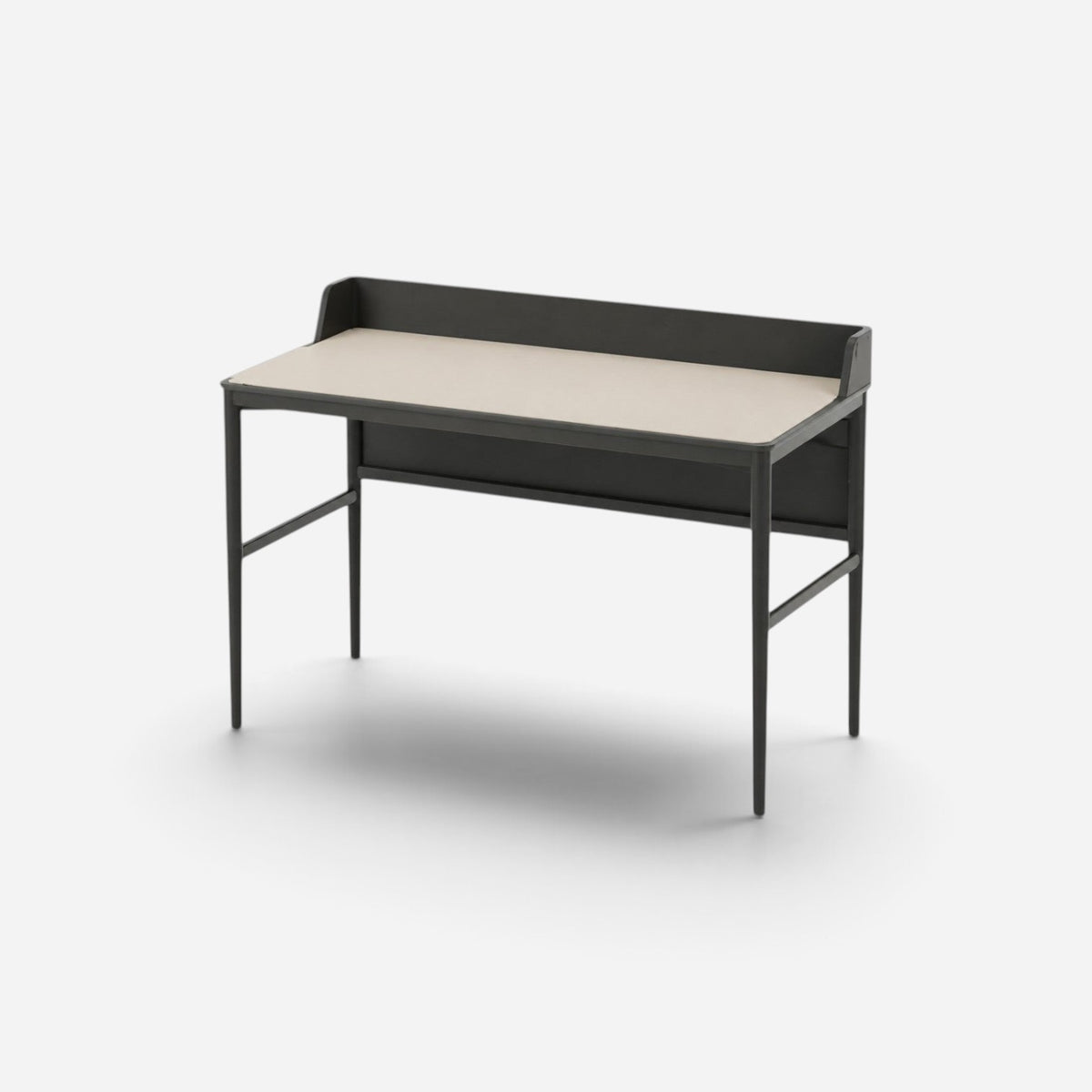 Addo Shop Urfa Hilton compact desk with a beige surface and dark frame, featuring a raised back edge for home offices.