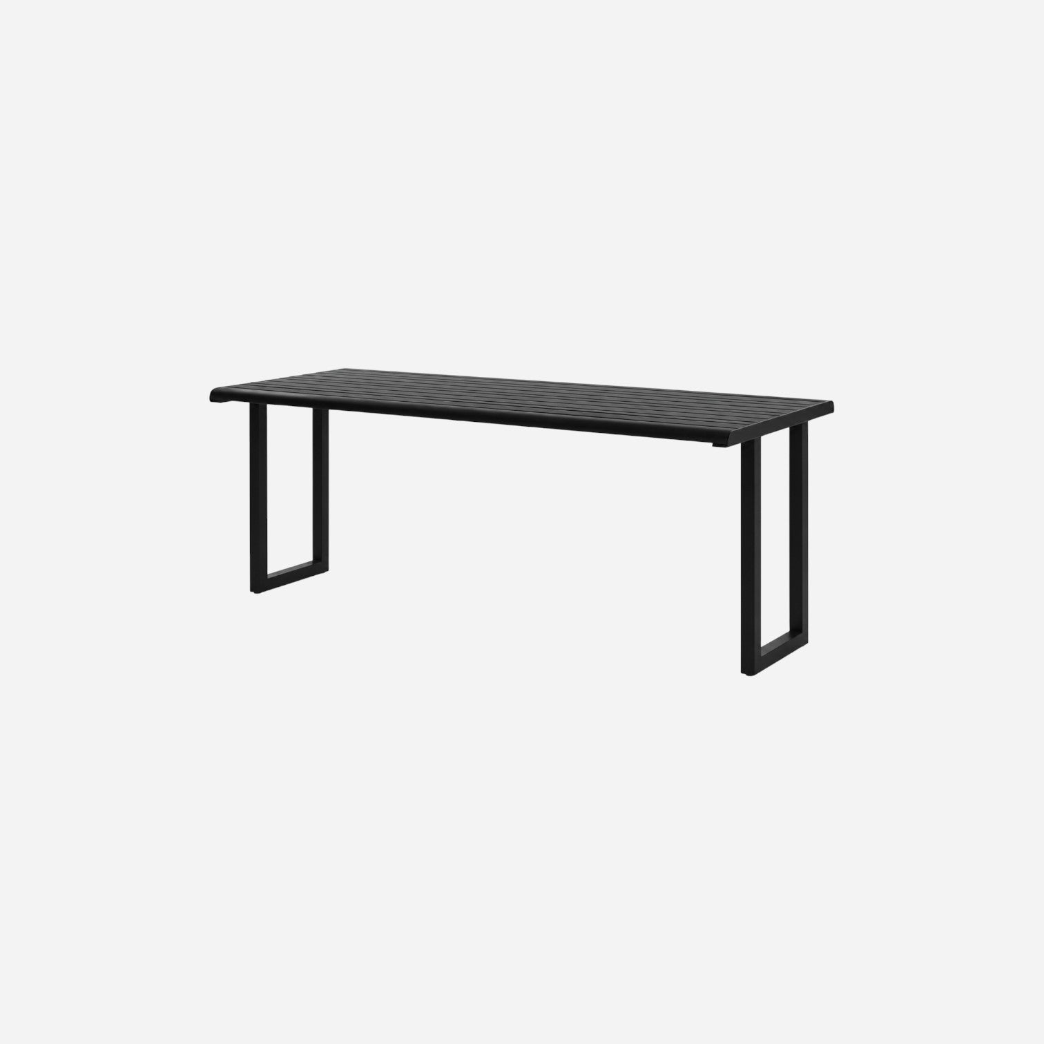 Addo Shop Ventiquattrore.h24 table in matte black with a slatted top and modern minimalist metal frame.