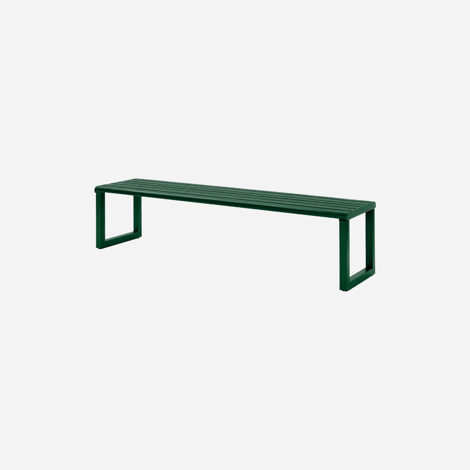 Addo Shop Ventiquattrore.h24 flat bench in dark green with a minimalist slatted design and sturdy metal frame.
