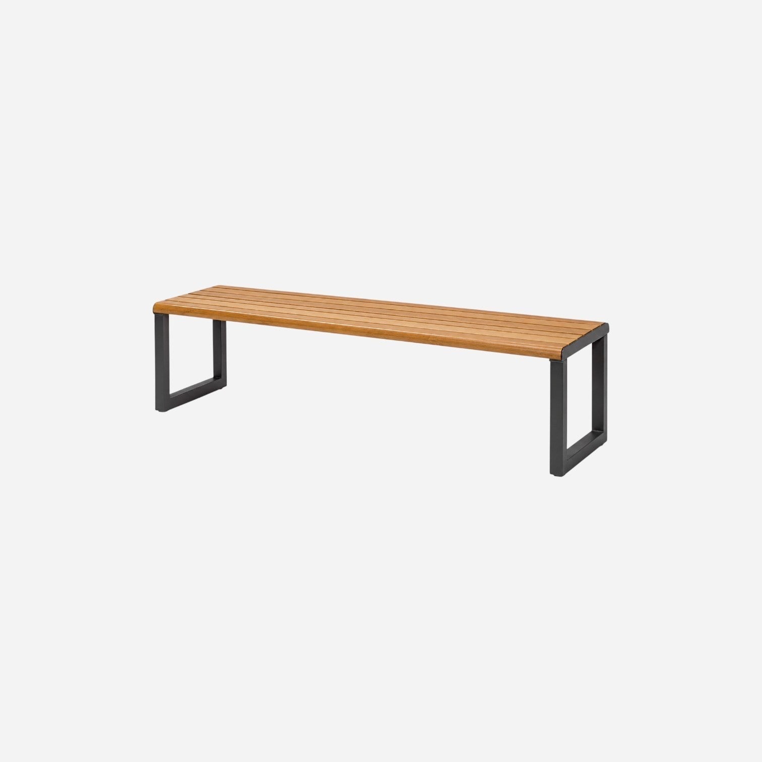 Addo Shop Ventiquattrore.h24 flat bench with a natural wood slat seat and a sturdy black metal frame.