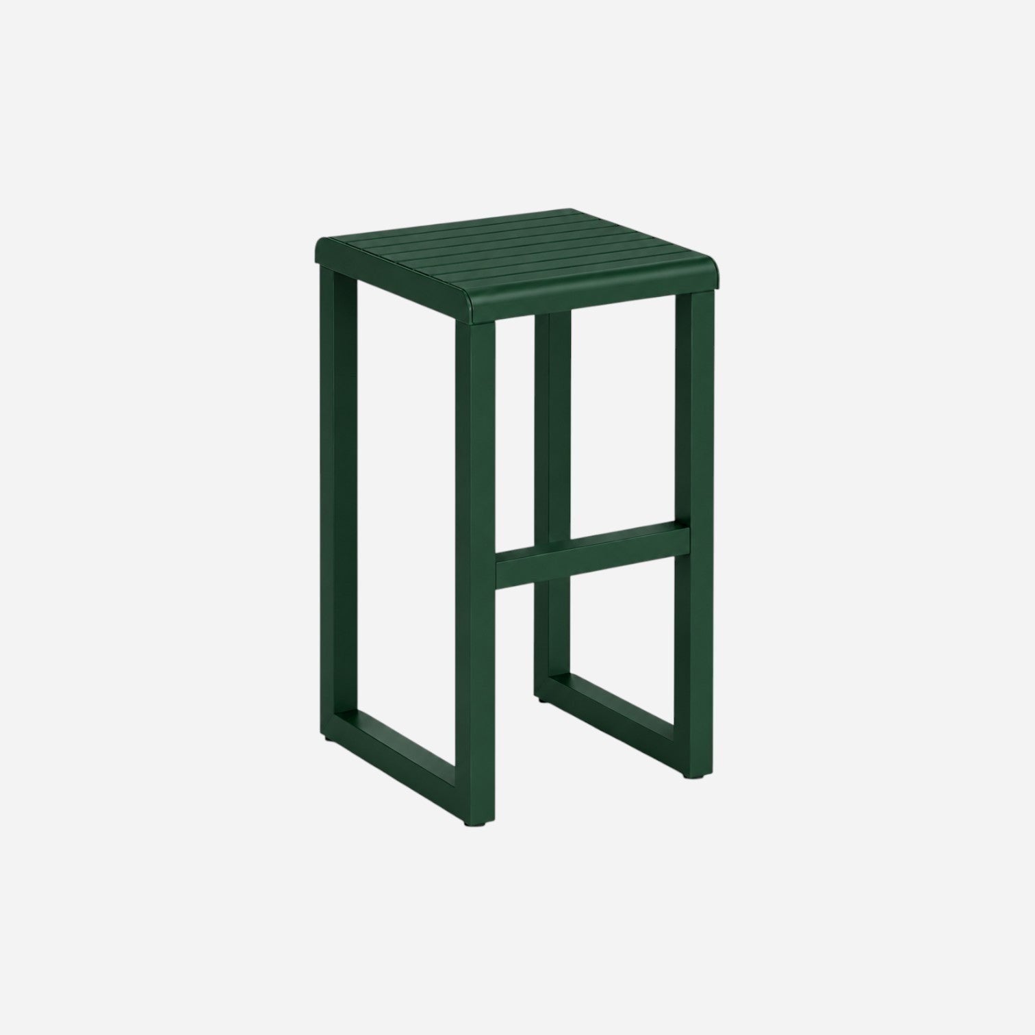 Addo Shop Ventiquattrore.h24 dark green metal bar stool with a minimalist slatted seat design.