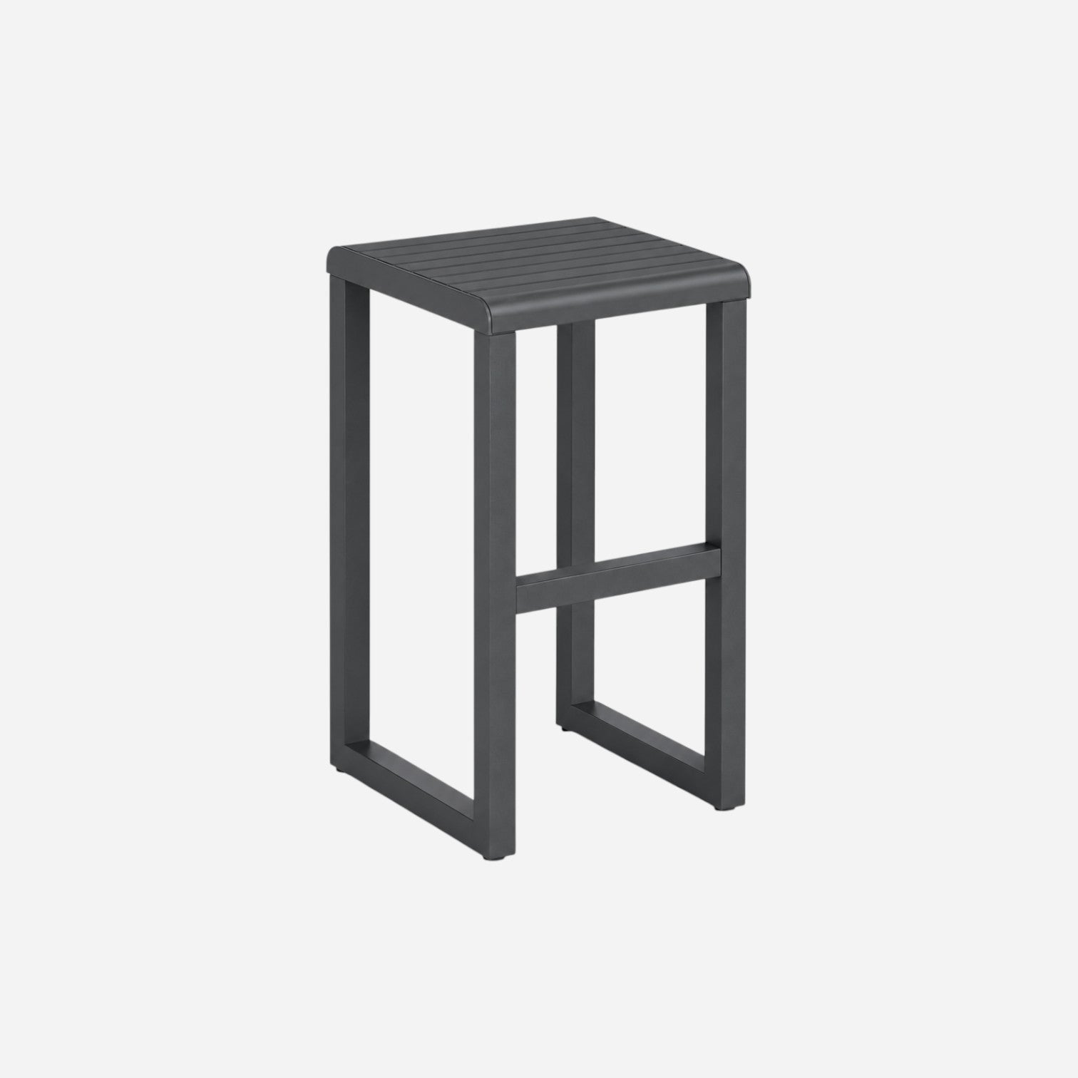 Addo Shop Ventiquattrore.h24 stool in dark grey metal with a modern minimalist slatted seat design.