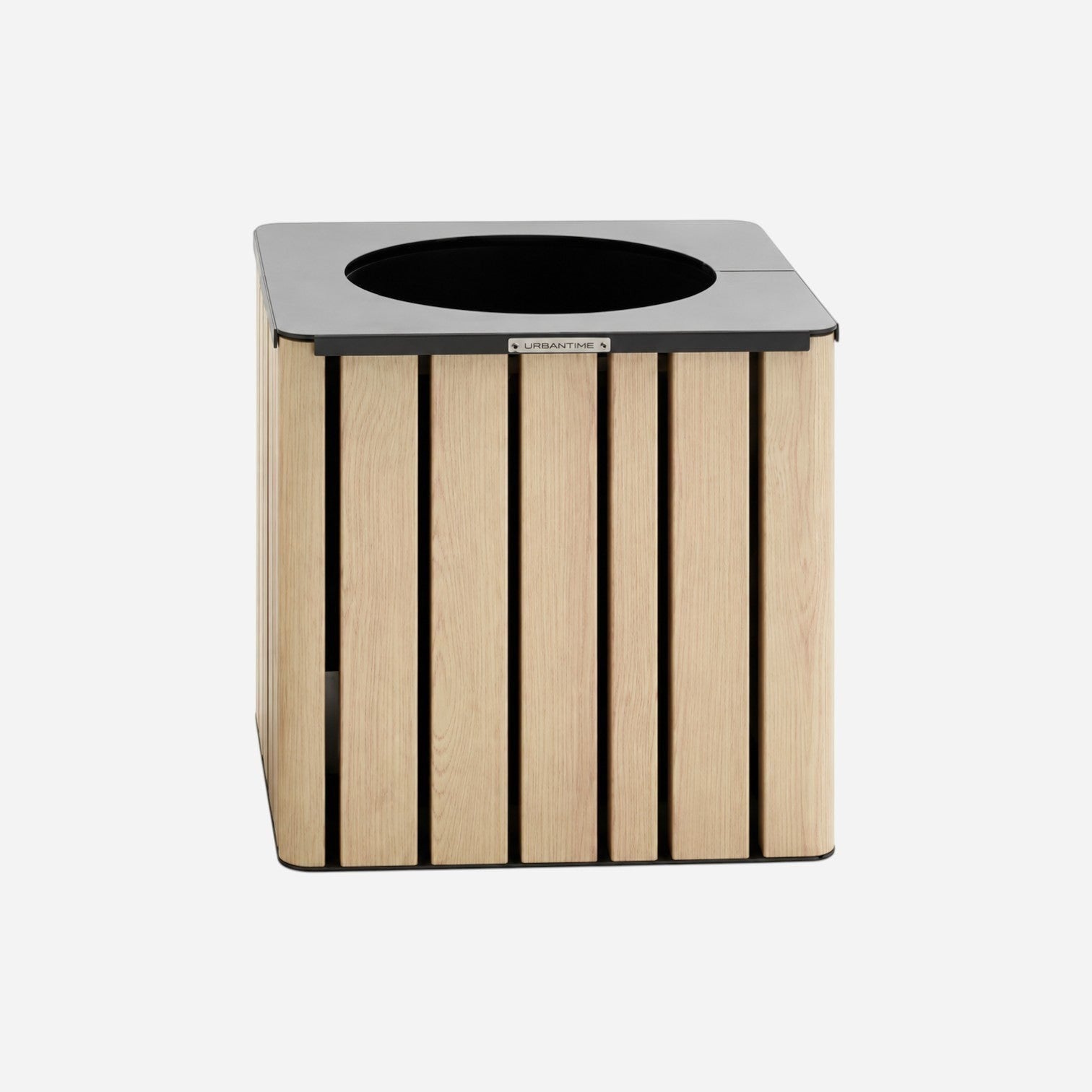 Addo Shop VENTIQUATTRORE.h24 decorative planter with light wood slats and a black metal top on a white background