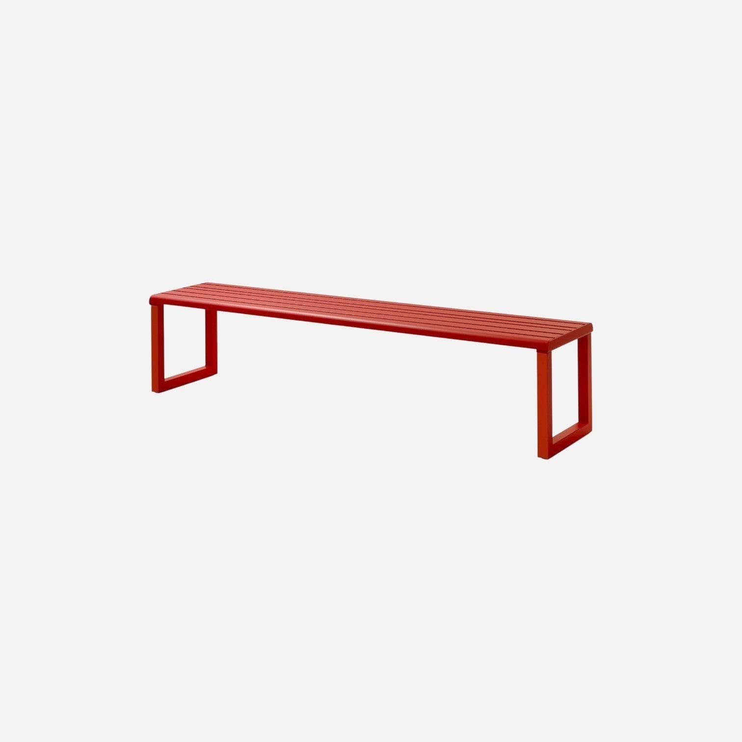 Addo Shop Ventiquattrore.h24 flat bench in vibrant red, featuring a minimalist slatted design and sturdy metal frame.