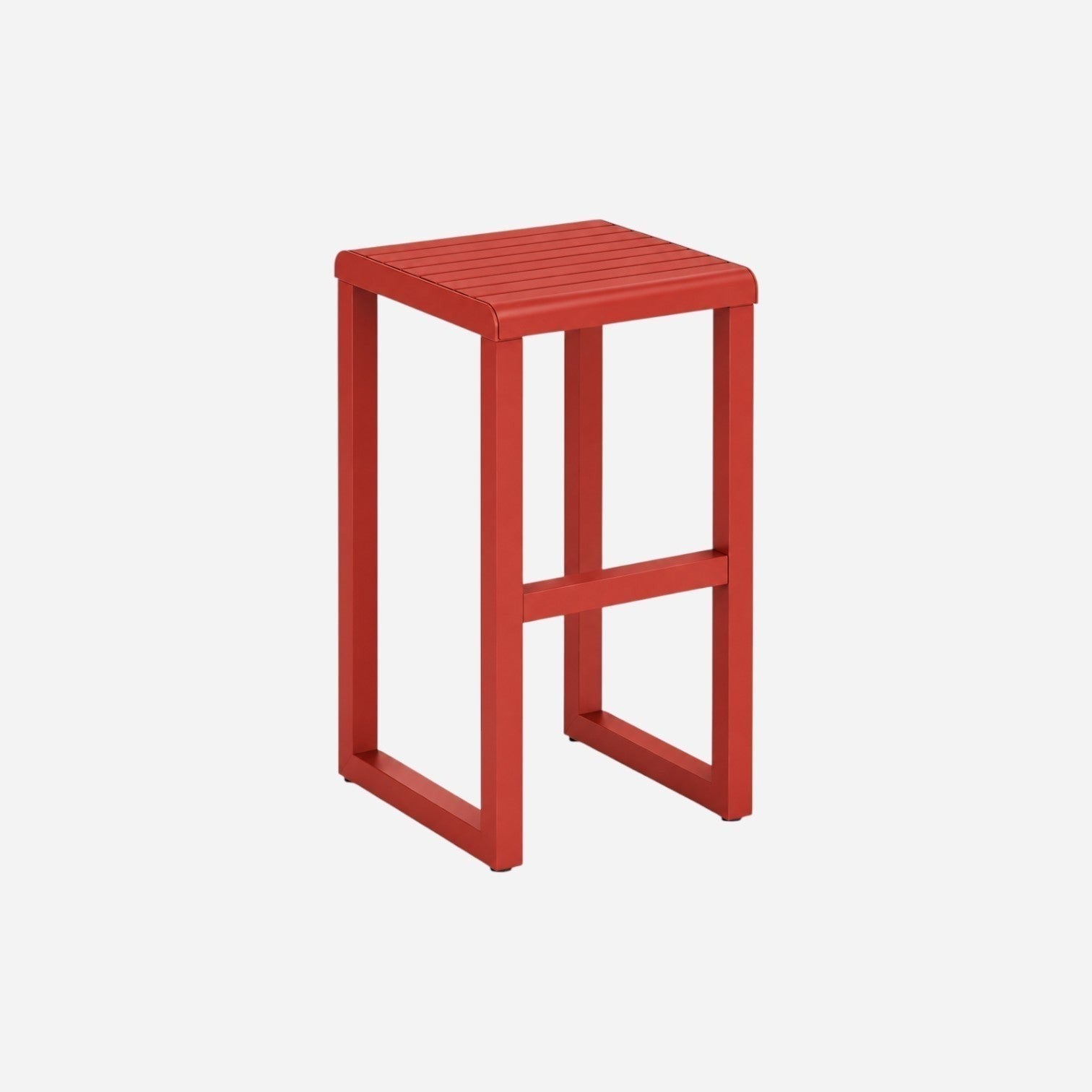 Addo Shop Ventiquattrore.h24 red metal bar stool with a slatted square seat and minimalist modern frame.