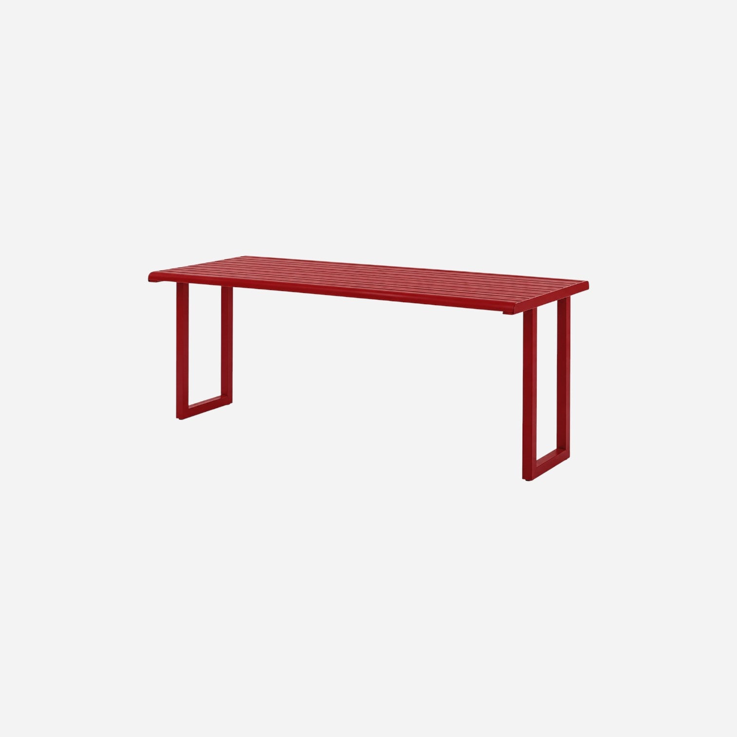 Addo Shop Ventiquattrore.h24 table in vibrant red with a slatted metal top and modern U-shaped legs.