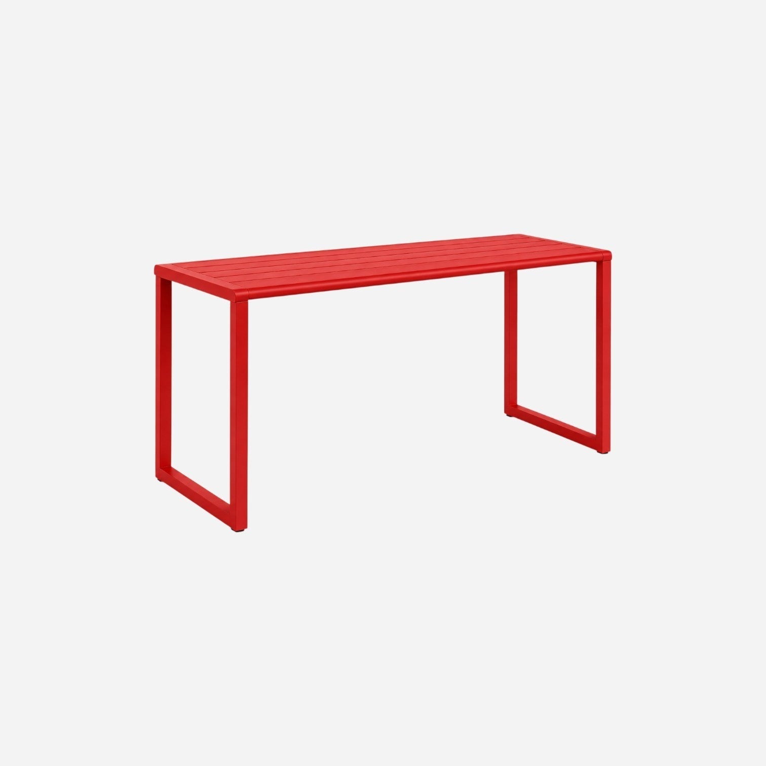 Addo Shop Ventiquattrore.h24 free-standing red metal table with a minimalist slatted design for modern spaces.