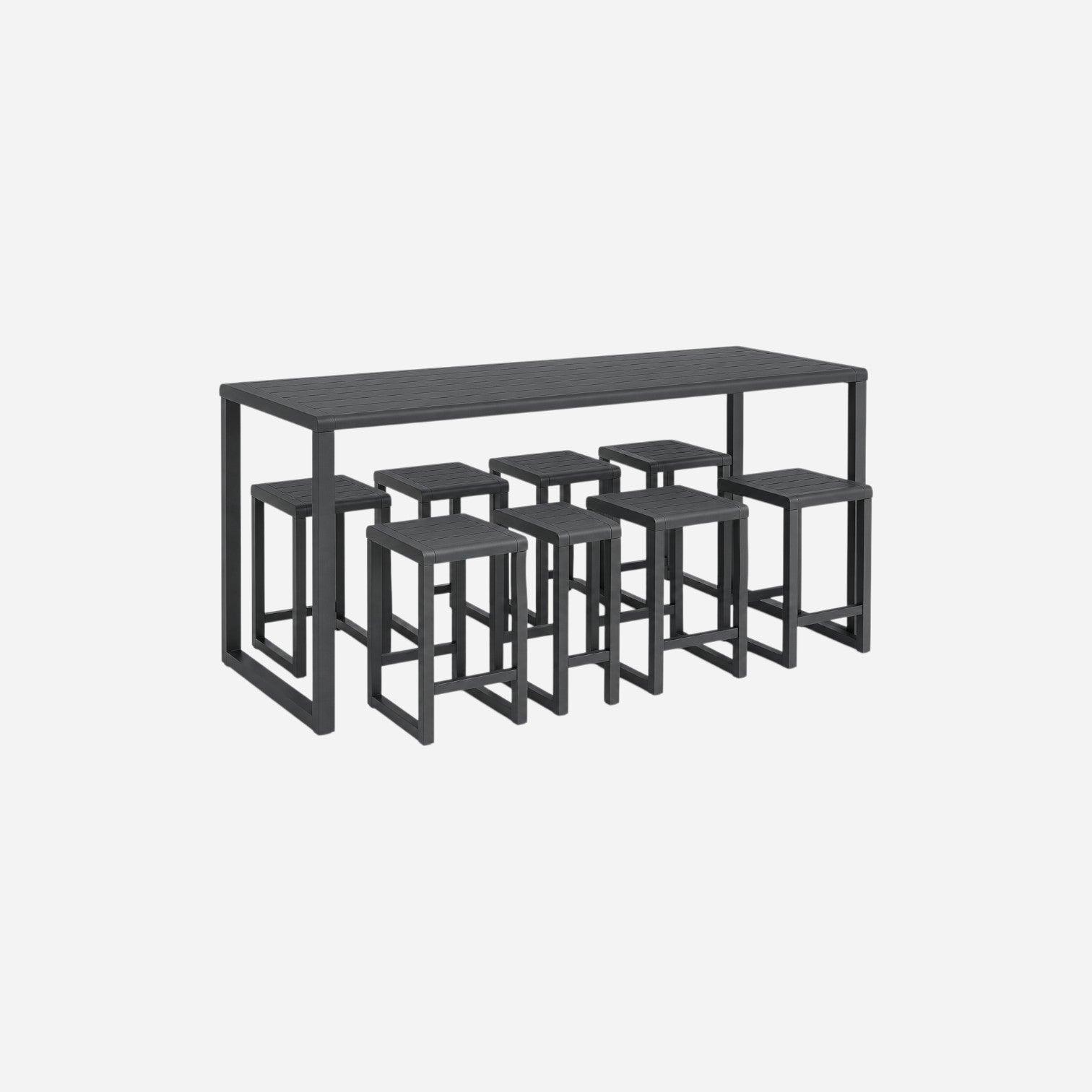 Addo Shop Ventiquattrore.h24 free-standing table set in dark grey with matching stools for modern outdoor dining.