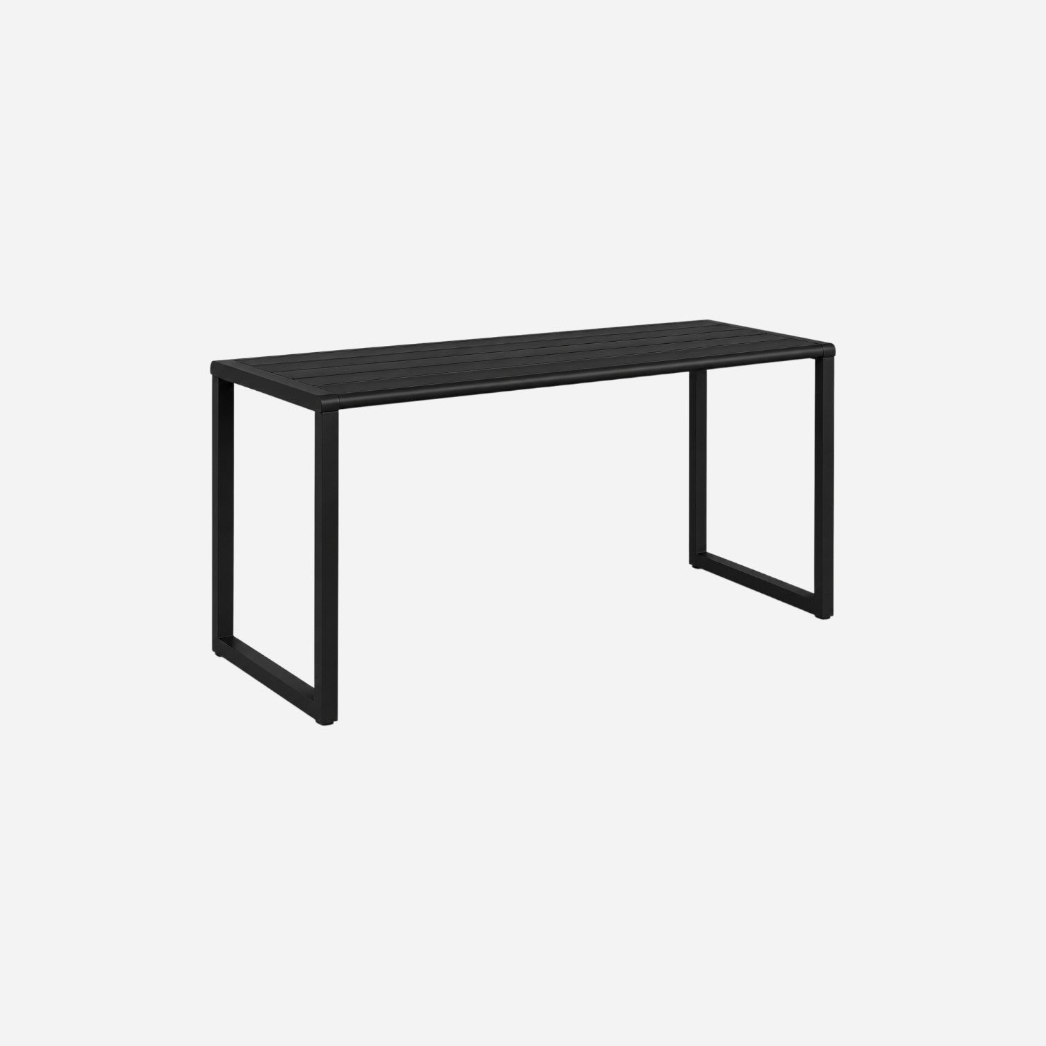 Addo Shop Ventiquattrore.h24 free-standing table in matte black with a minimalist slatted metal design.