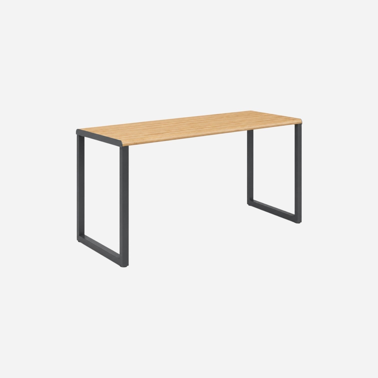 Addo Shop Ventiquattrore.h24 free-standing table with a light oak wood top and a minimalist dark grey metal frame.