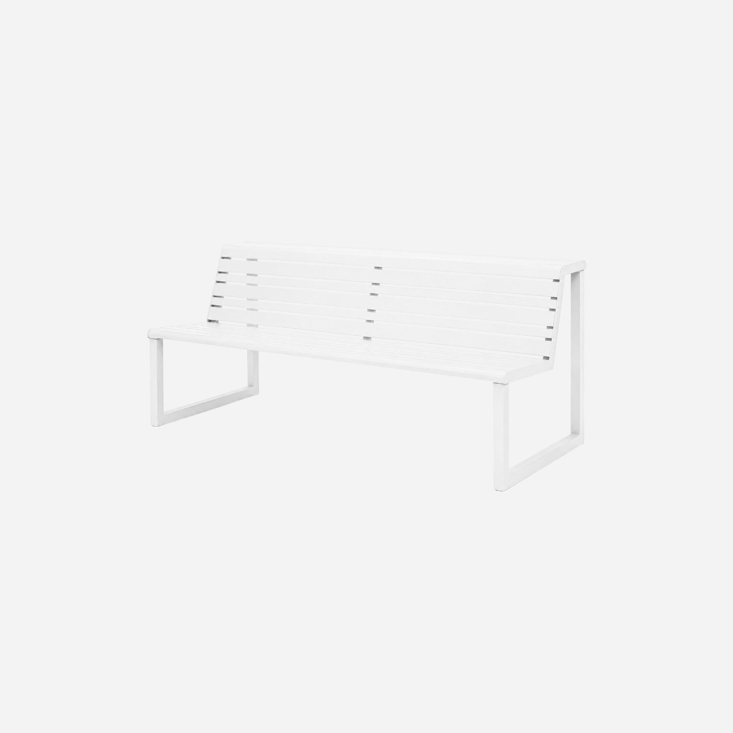 Addo Shop Ventiquattrore.h24 white metal double seat bench with a slatted backrest and modern minimalist frame.