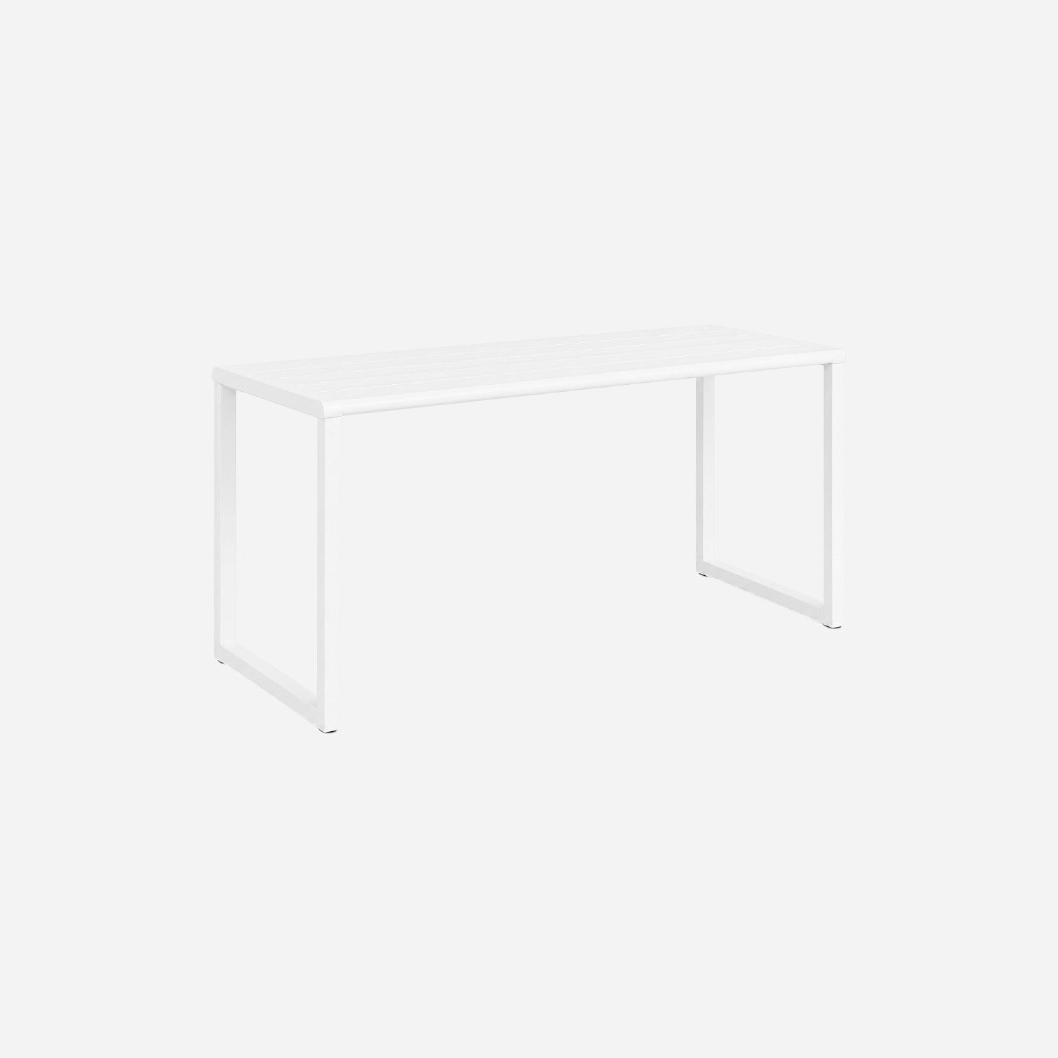 Addo Shop Ventiquattrore.h24 white free-standing table with a minimalist metal frame and slatted tabletop.