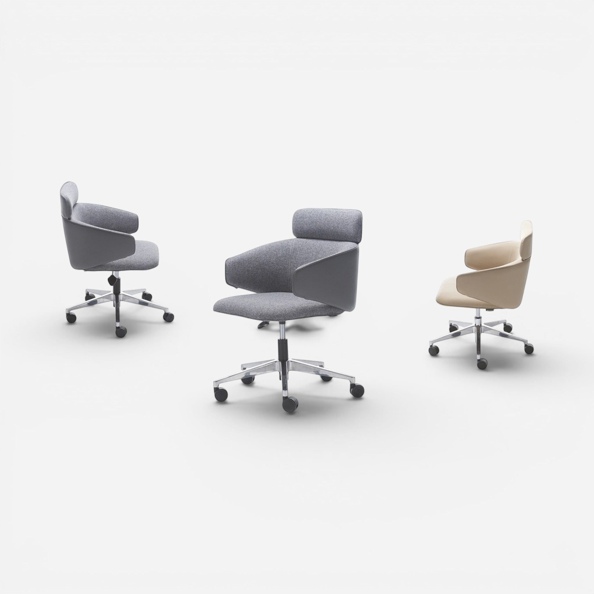 Addo Shop Wing High office chair in grey fabric and faux leather with aluminum base and adjustable height.