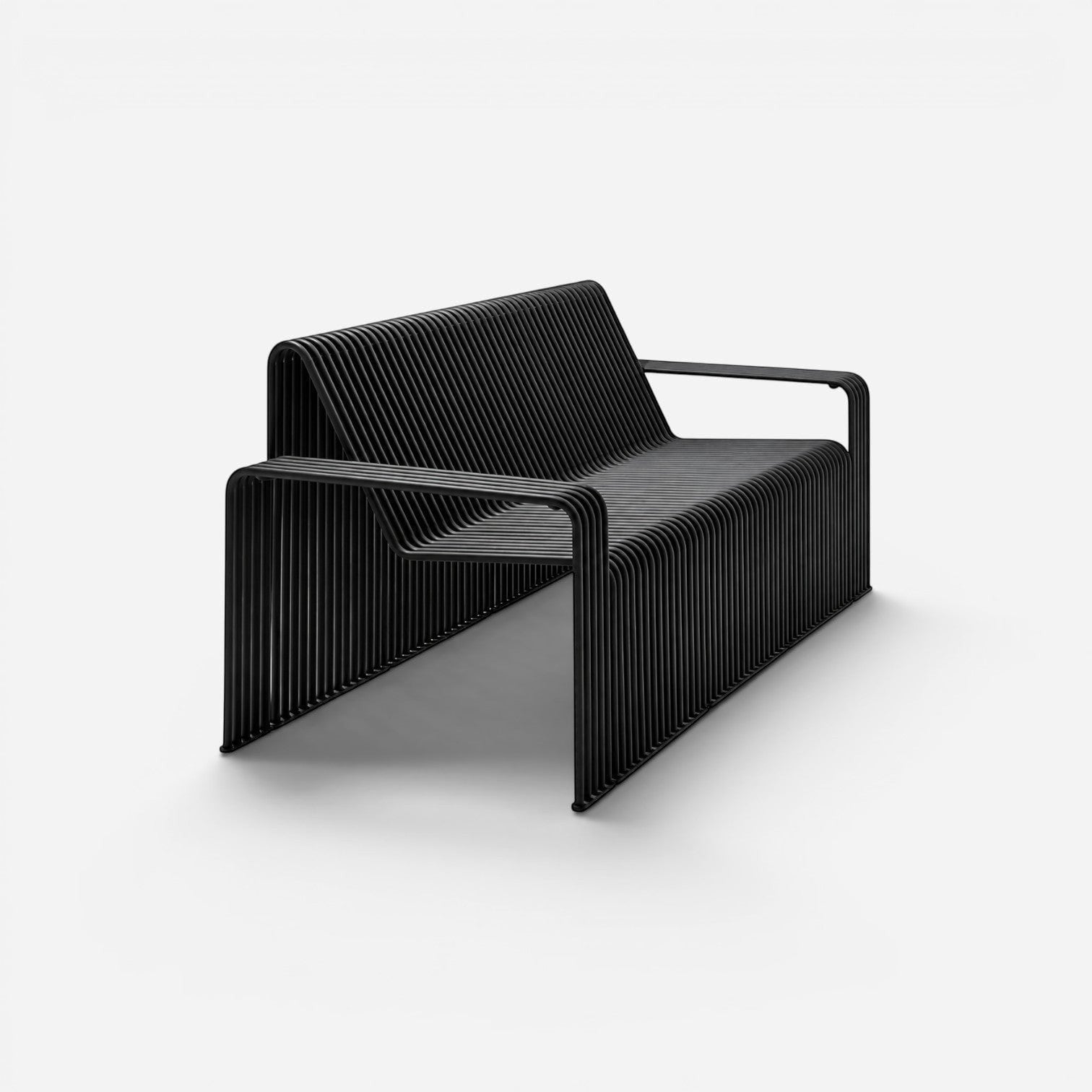 Addo Shop Zeroquindici .015 3-seater sofa in black, featuring a modern slatted metal design.