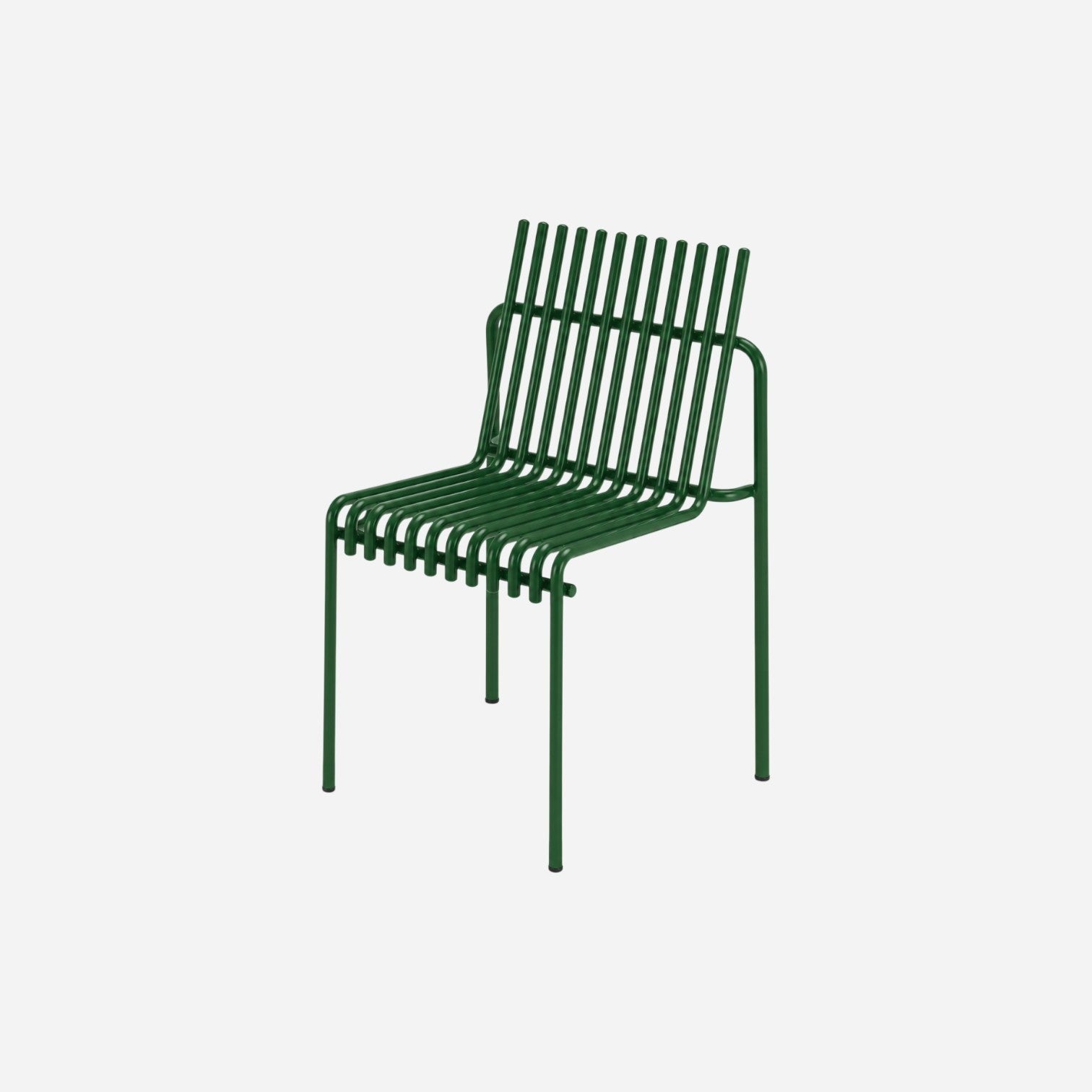 Addo Shop Zeroquindici .015 Amalfi armless chair in dark green metal with a slatted modern design.